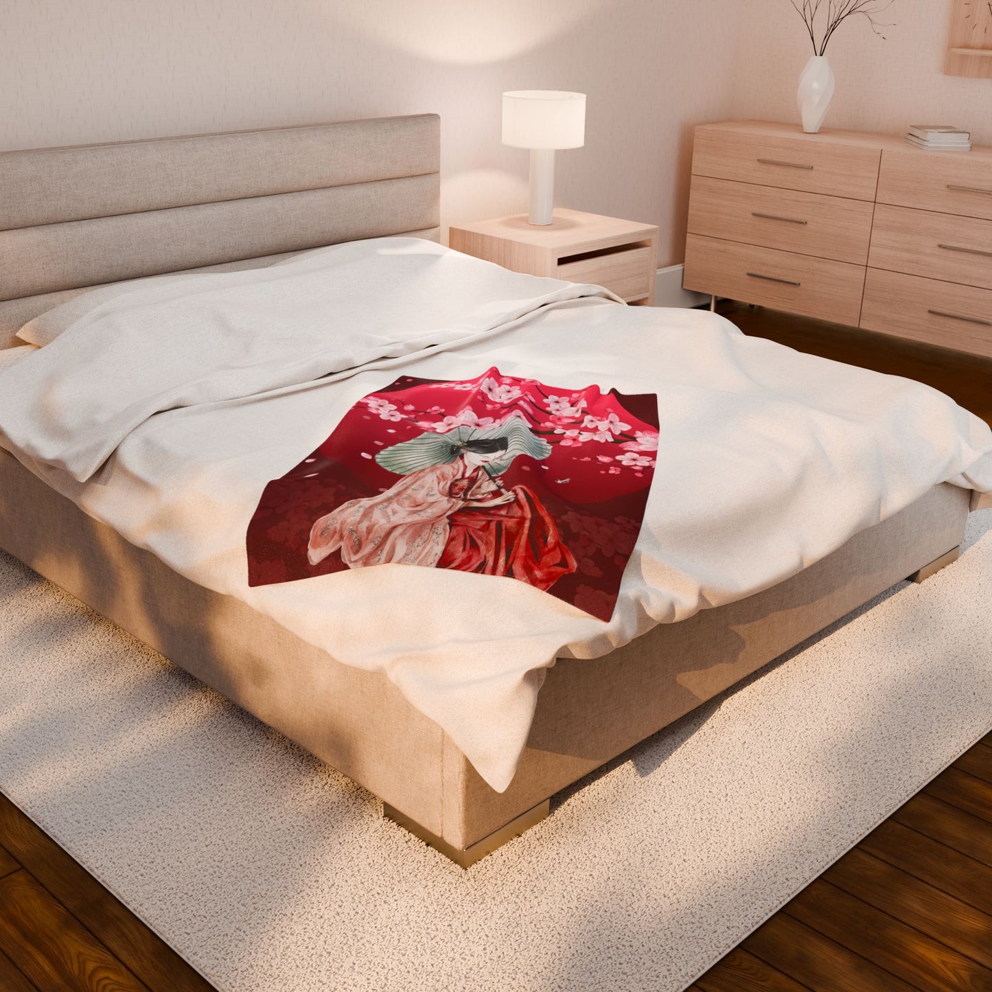 Cherry Blossoms Cherry Moon Velveteen Plush Blanket