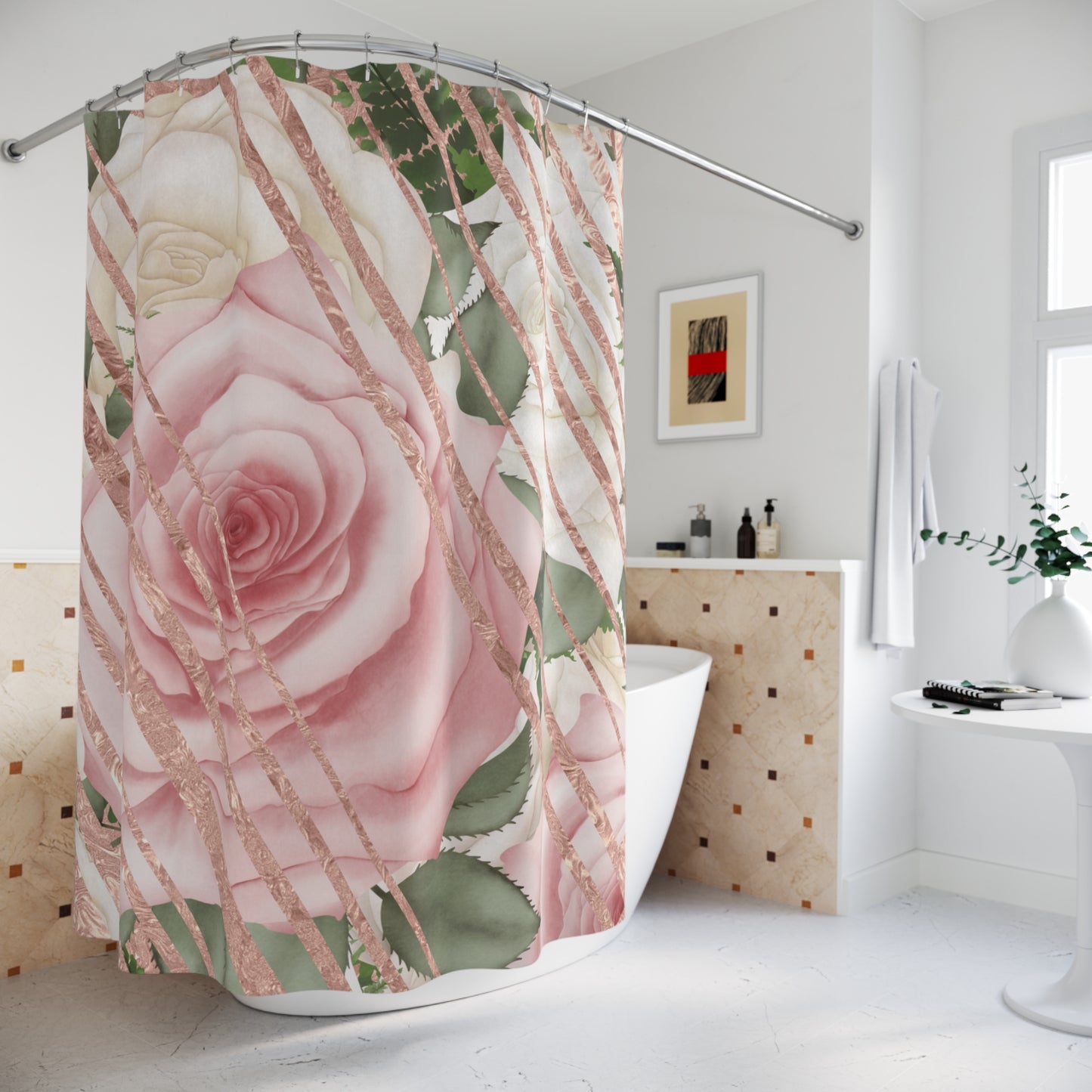 Kissed by a Rose Gold Shower Curtains