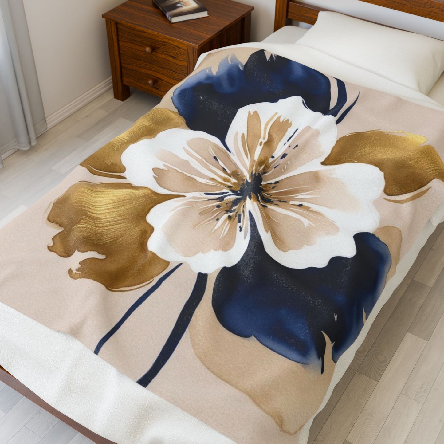 Abstract Floral Velveteen Plush Blanket