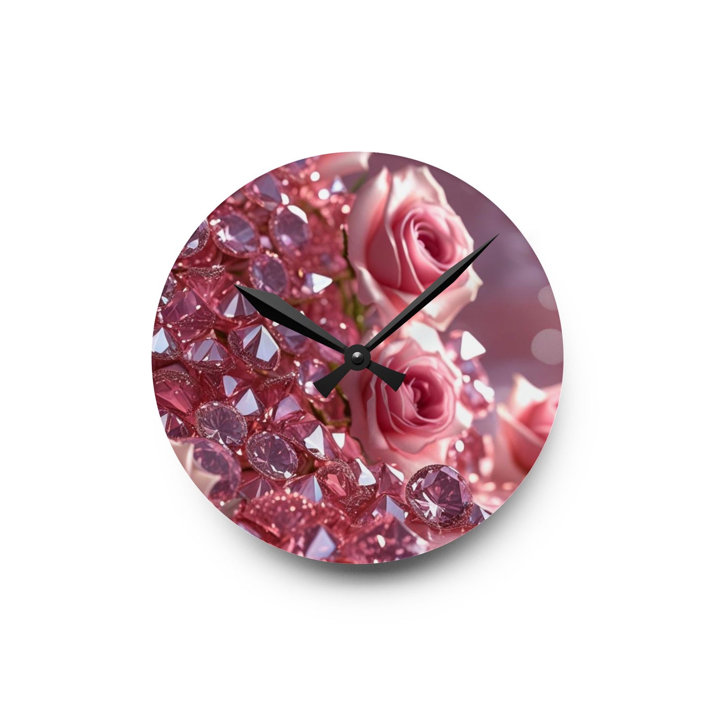 Pink Diamonds & Petals Acrylic Wall Clock