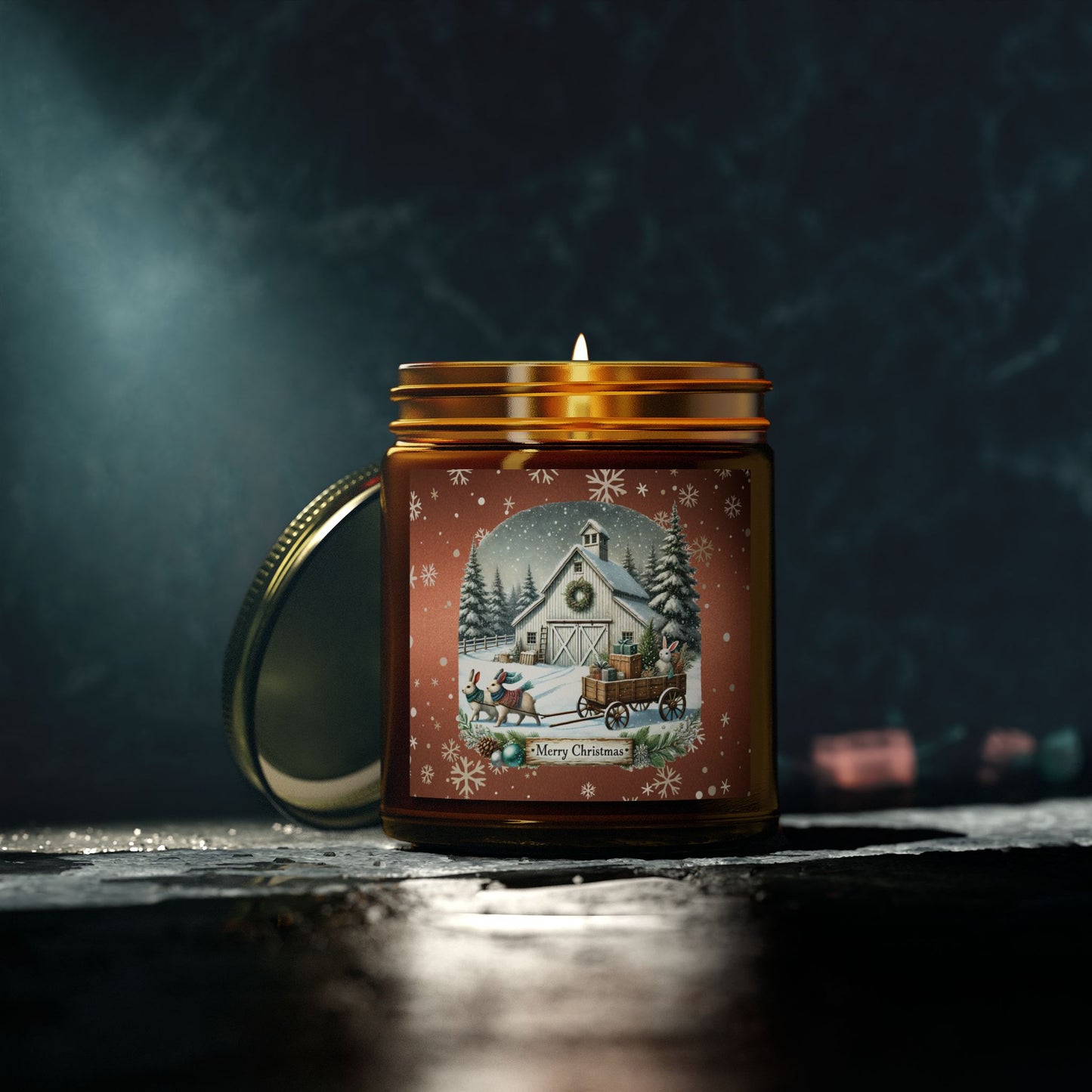 Merry Christmas 2 Scented Candles, Coconut Apricot Wax (4oz, 9oz)