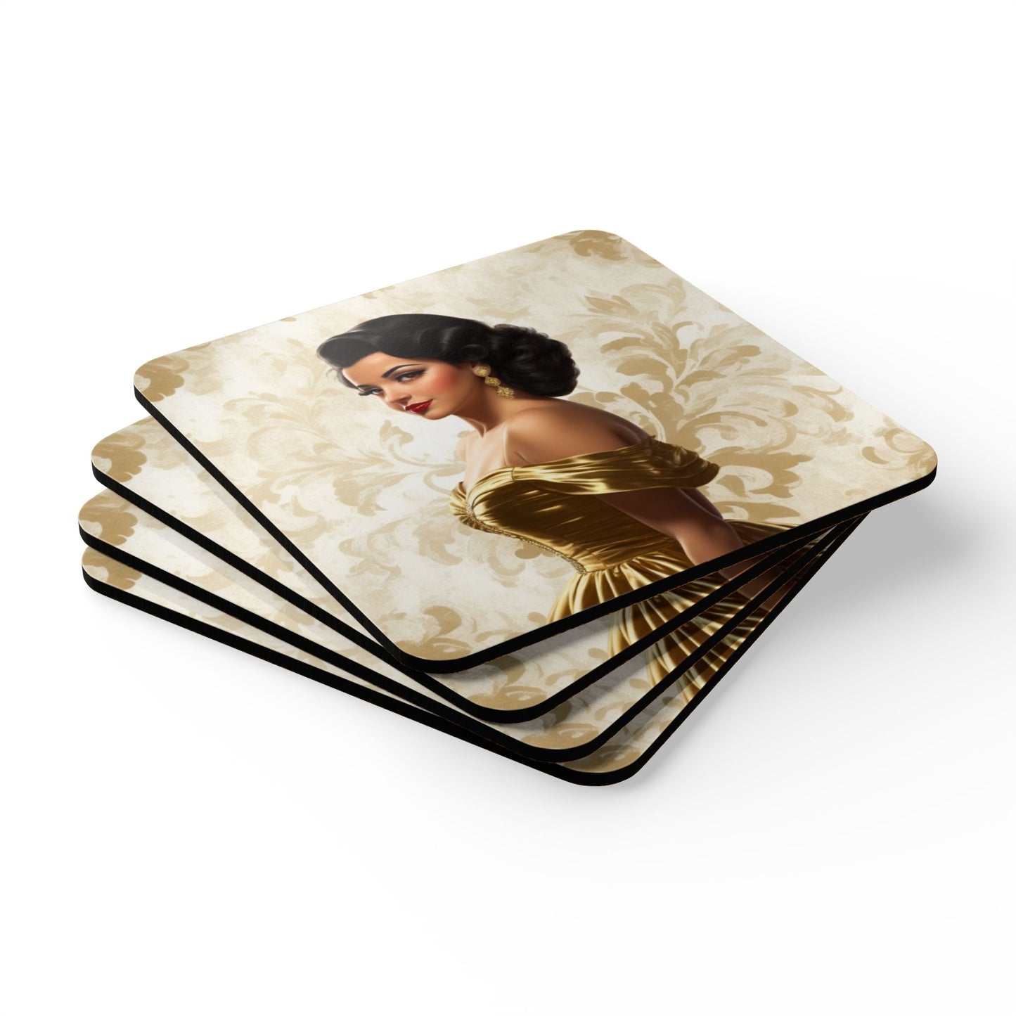 Retro Glam Girls "Ana Maria" Corkwood Coaster Set