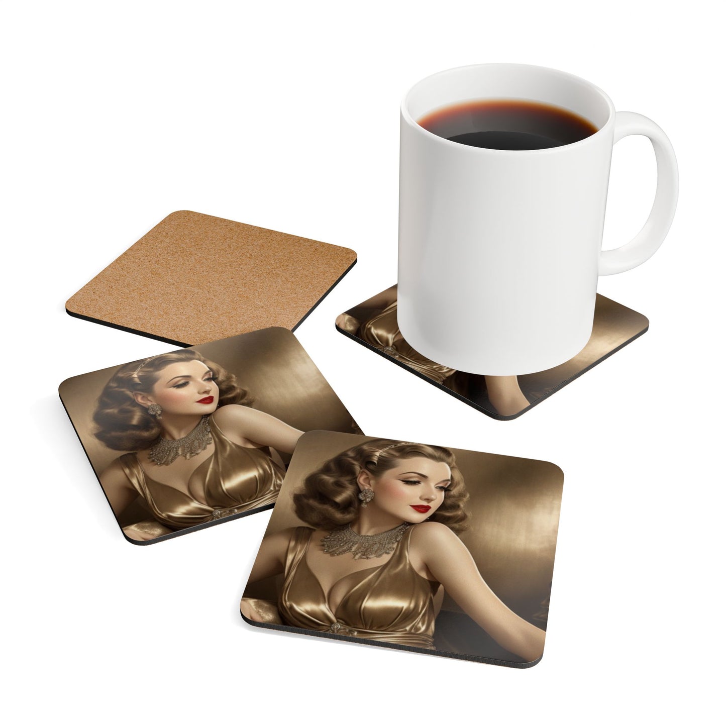 Retro Glam Girls "Ingrid" Corkwood Coaster Set
