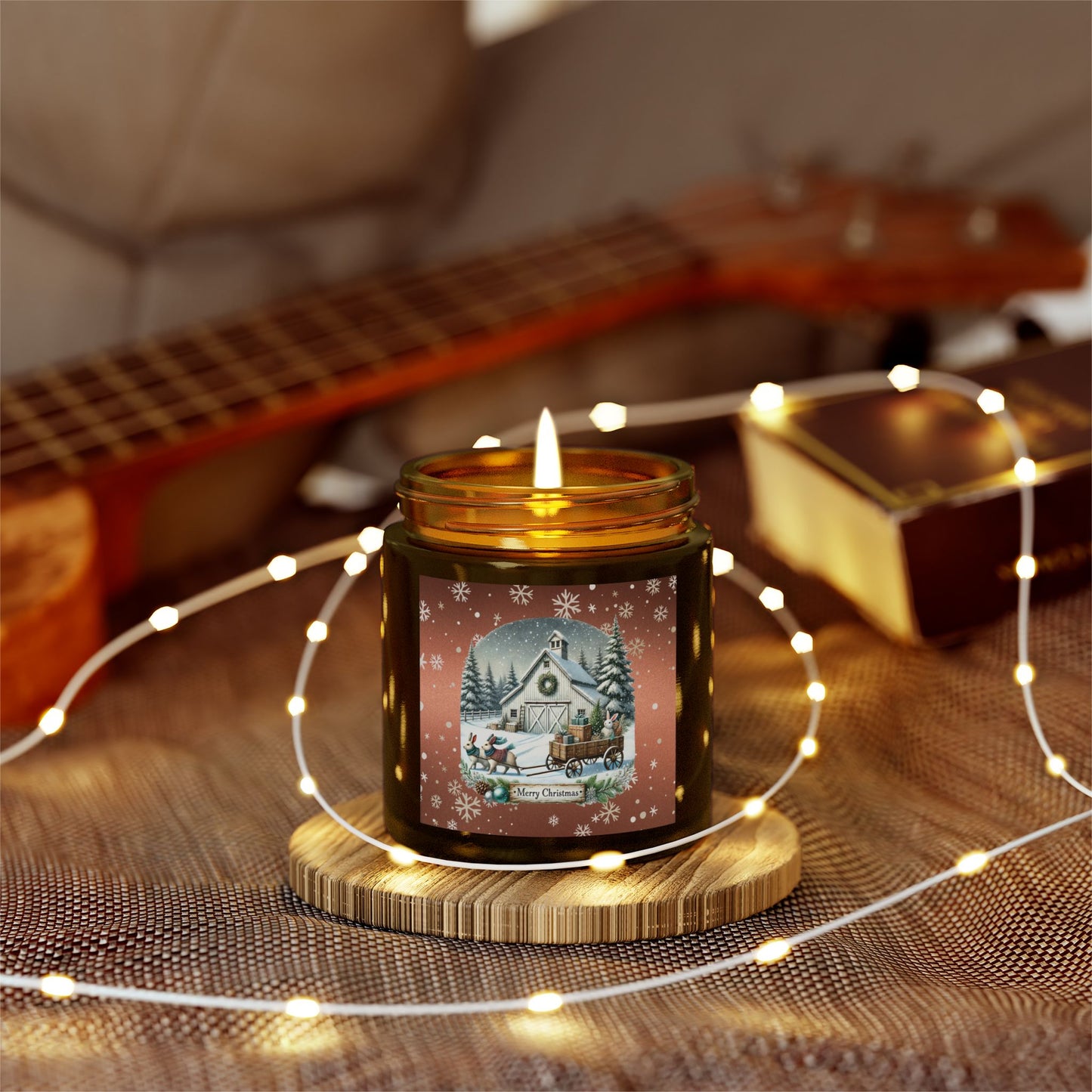 Merry Christmas 2 Scented Candles, Coconut Apricot Wax (4oz, 9oz)