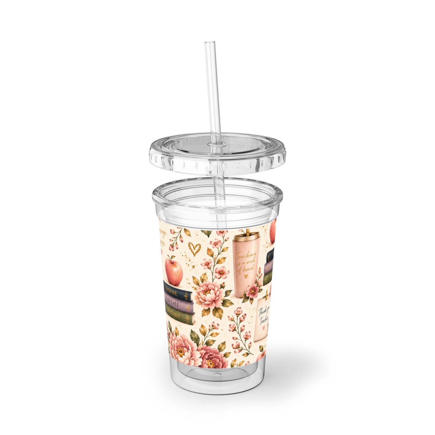 Teacher Appreciation Floral Acrylic Tumbler — "Thank You Teacher" Travel Cup