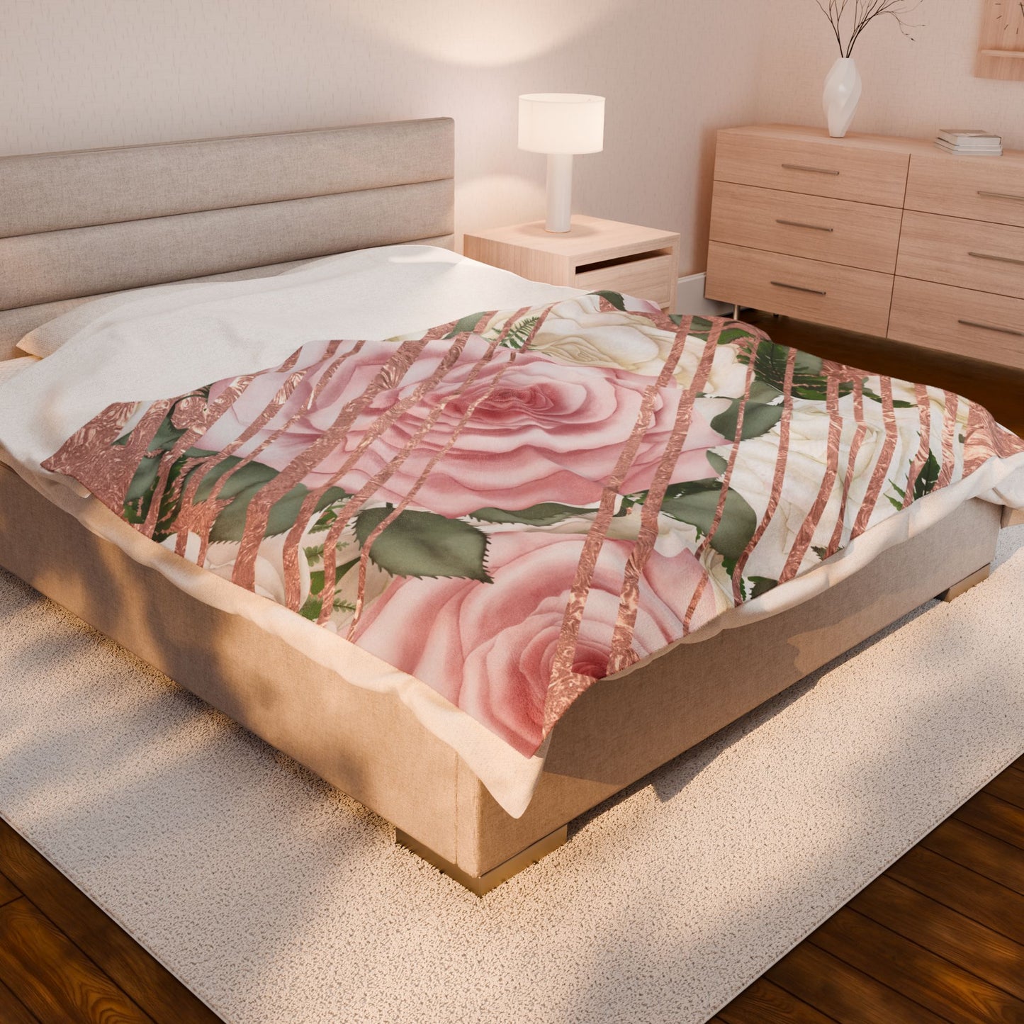 Kissed by a Rose Gold Velveteen Plush Blanket