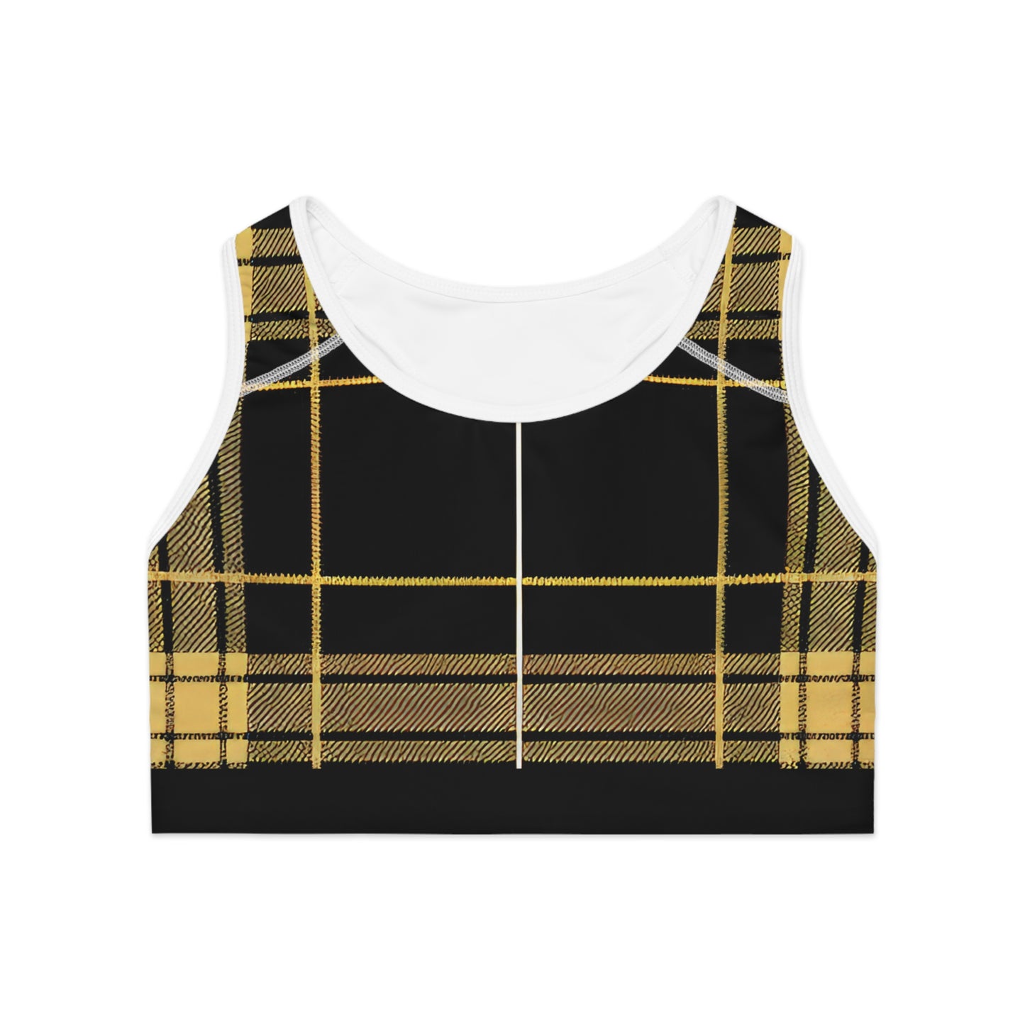 Black/Gold Plaid Sports Bra (AOP)