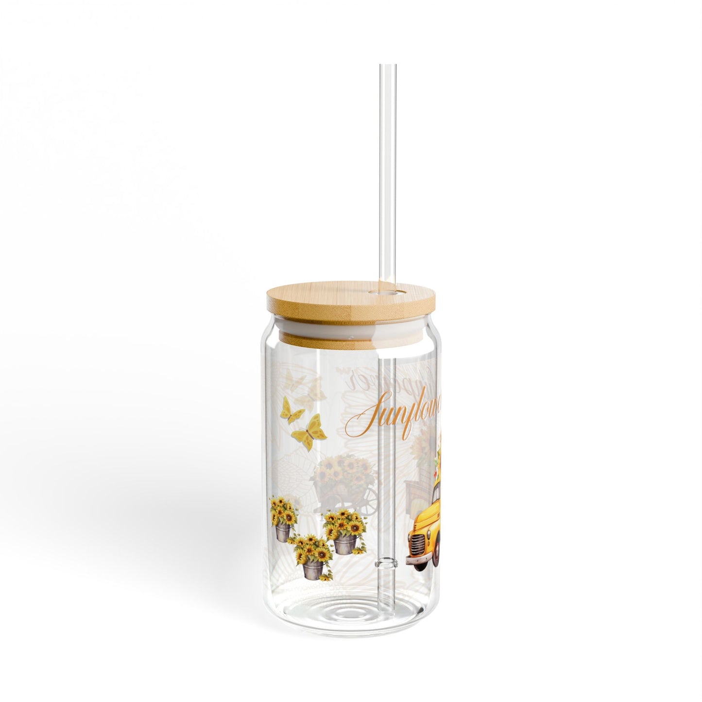 Sunflower Sunpower Sipper Glass, 16oz