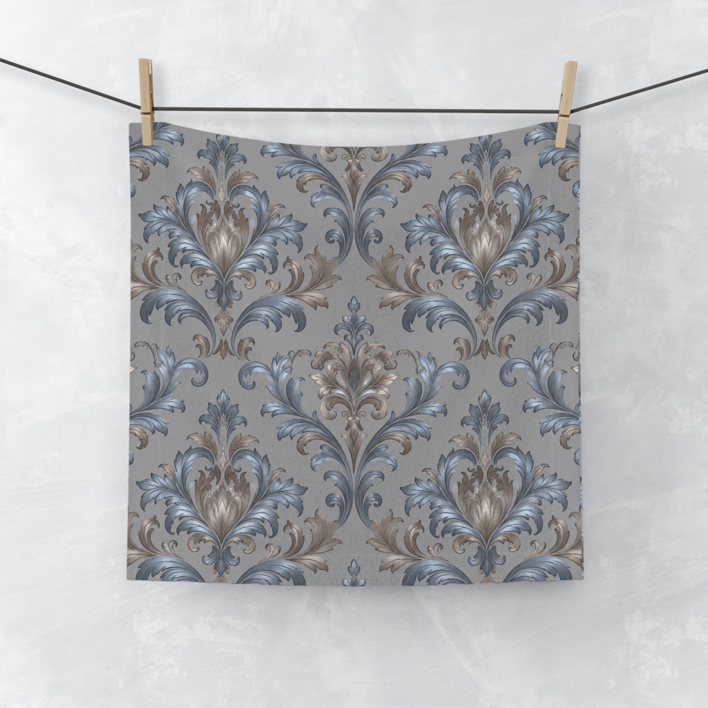 Elegant Blue Gray Damask Face Towel