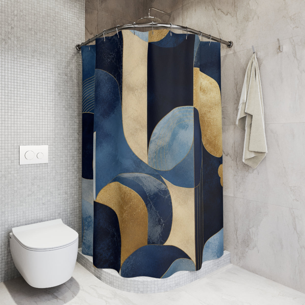 Azure Opulence Shower Curtain — Modern Mid-Century Bathroom Decor