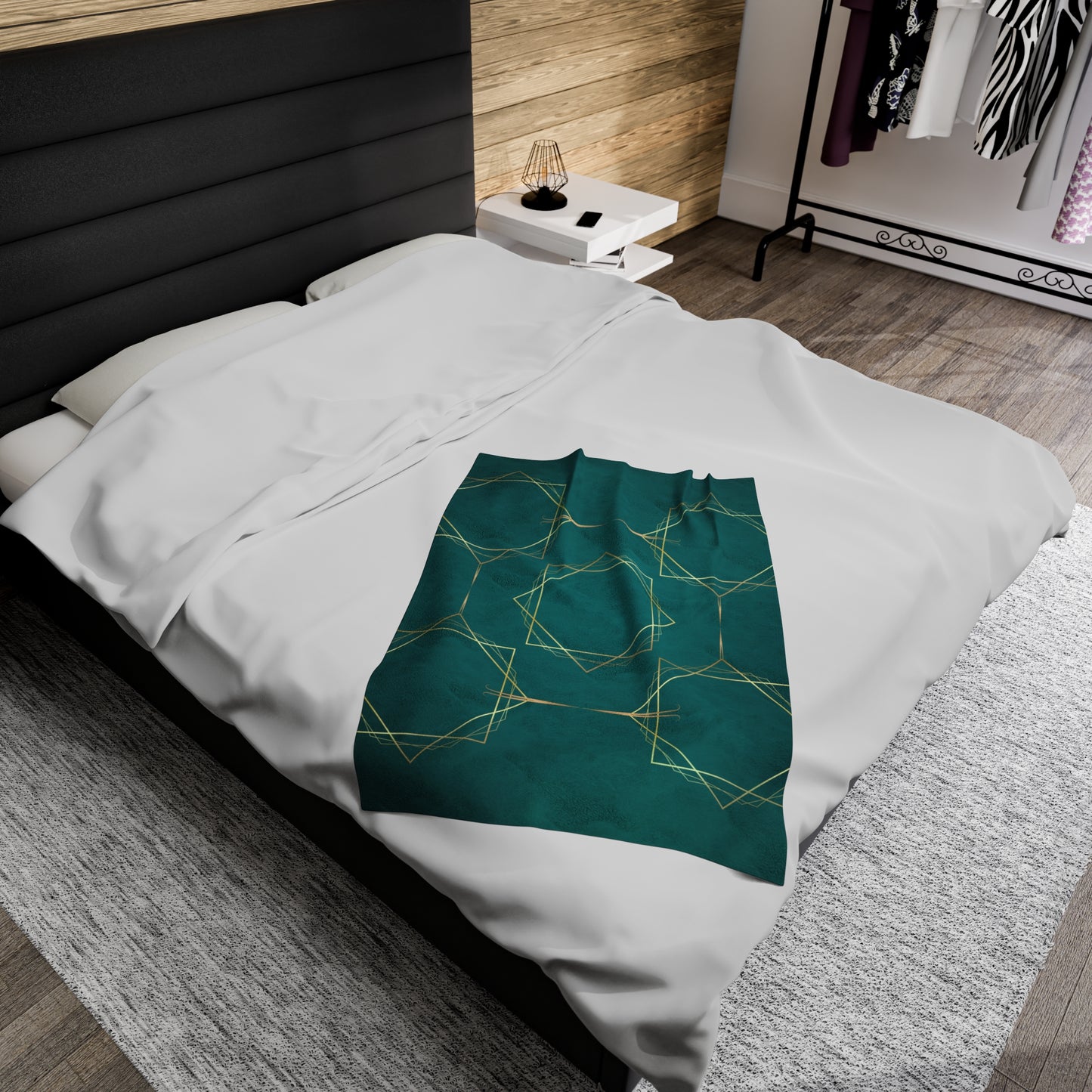 Gilded Elegance (Dark Teal) Velveteen Plush Blanket