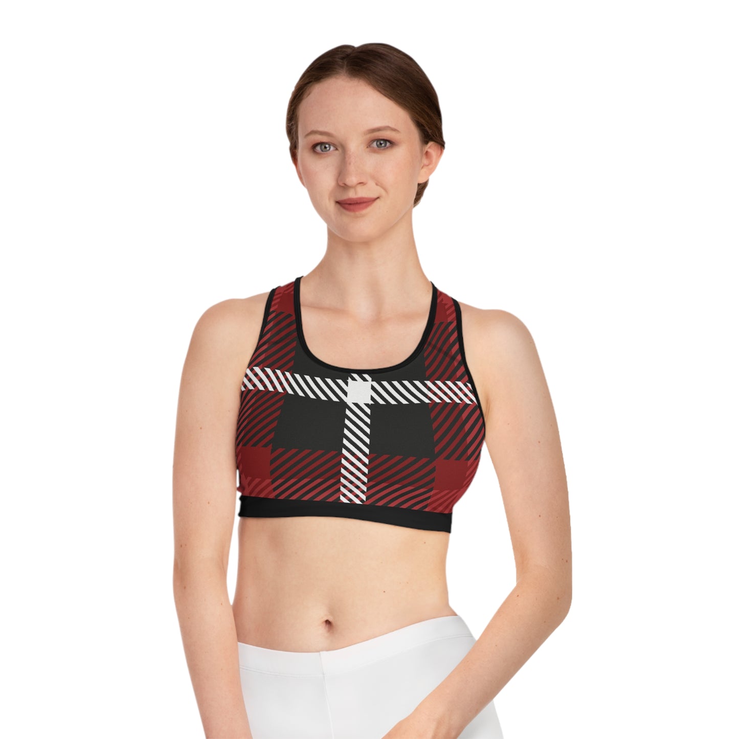 Red/Black Plaid Sports Bra (AOP)