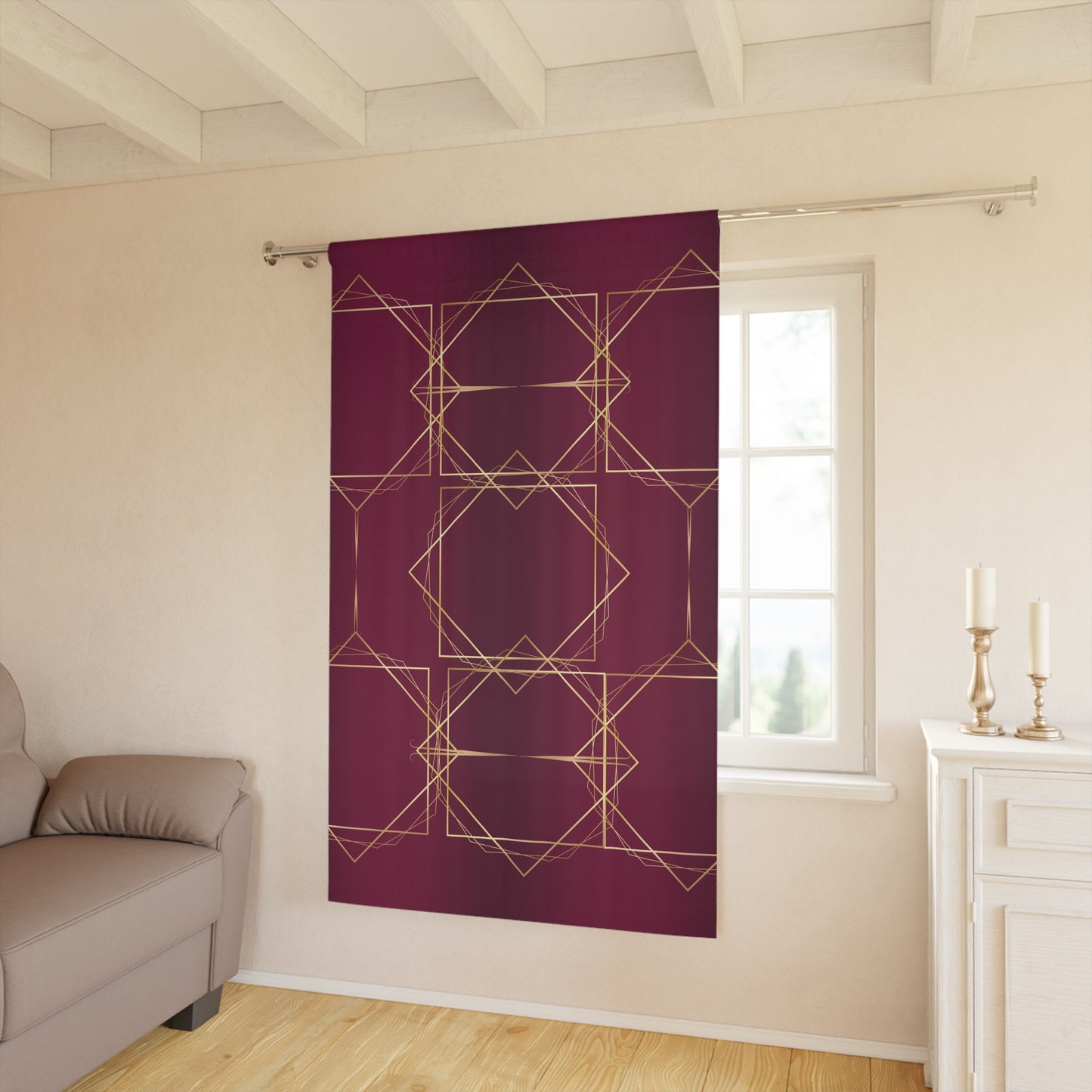 Gilded Elegance (Burgundy) Blackout Window Curtains (1 Piece)