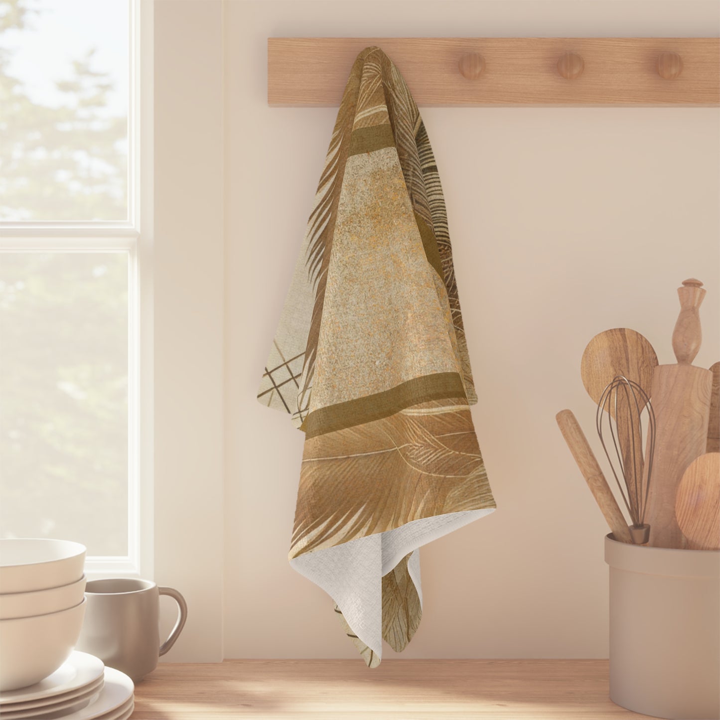 Fitzgerald Plume Microfiber Tea Towel - Neutral Boho Kitchen Accent
