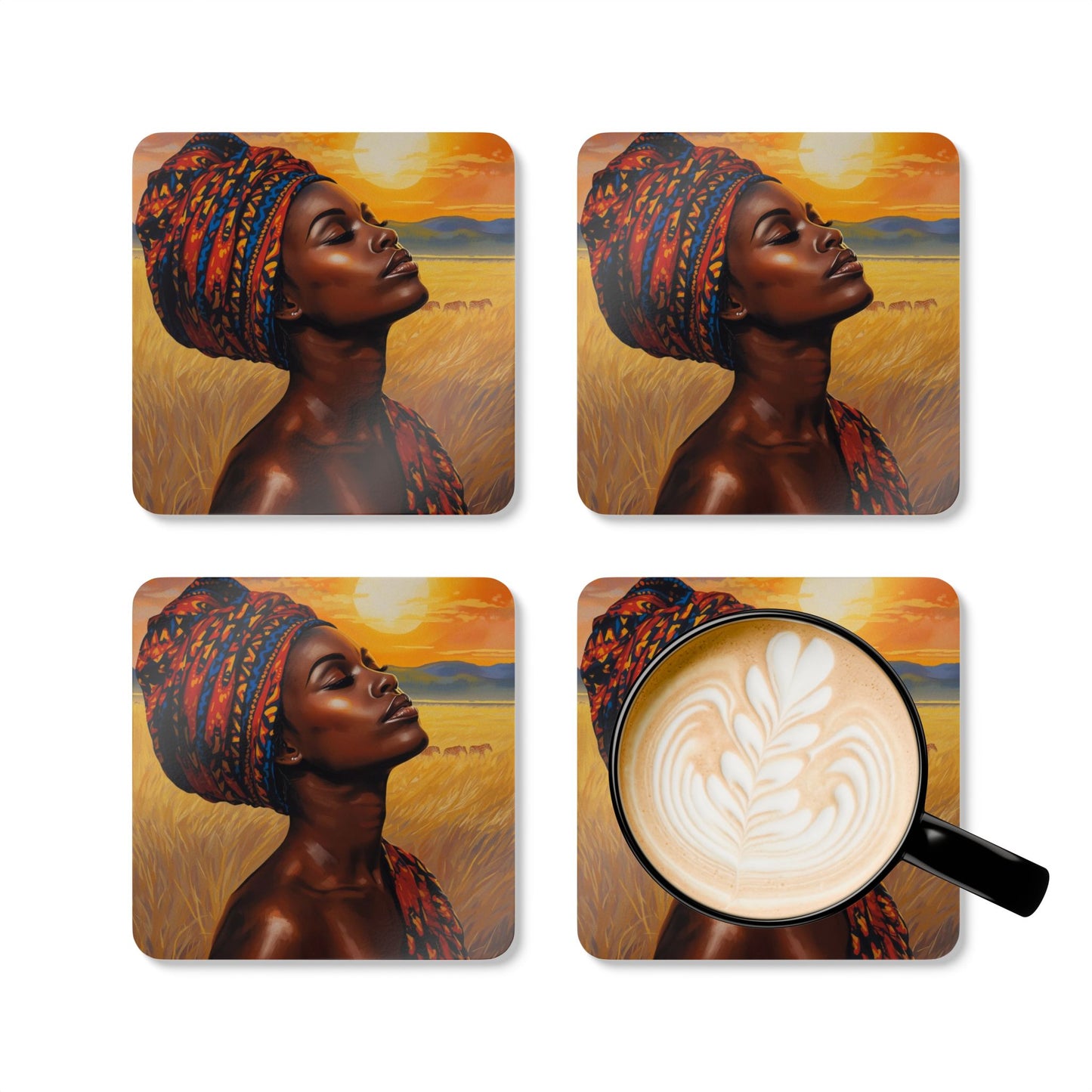 Sunrise in the Serengeti Corkwood Coaster Set