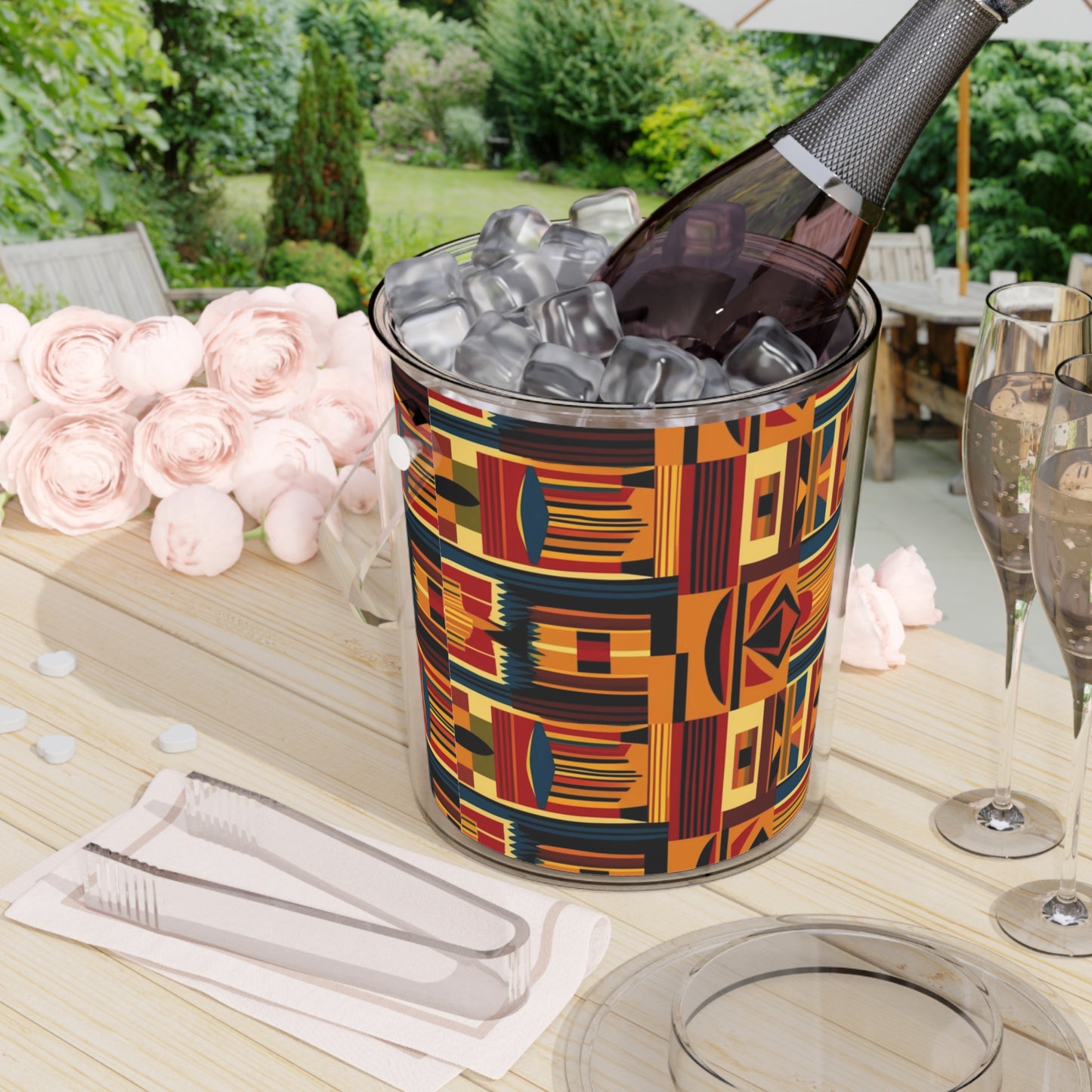 African Canvas 2 Ice Bucket with Tongs