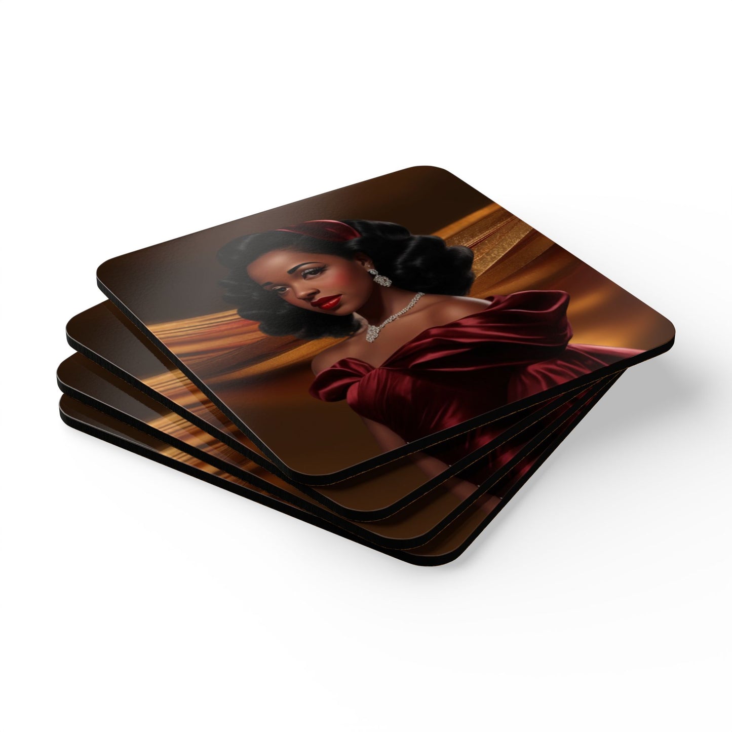 Retro Glam Girls "Myra" Corkwood Coaster Set