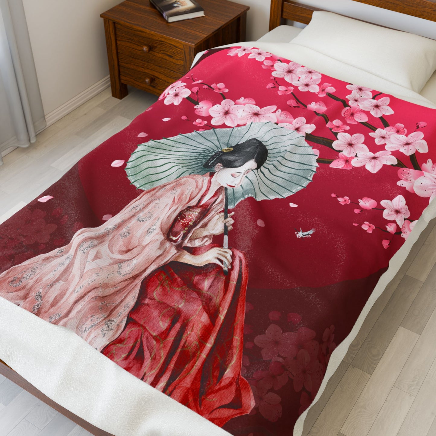 Cherry Blossoms Cherry Moon Velveteen Plush Blanket