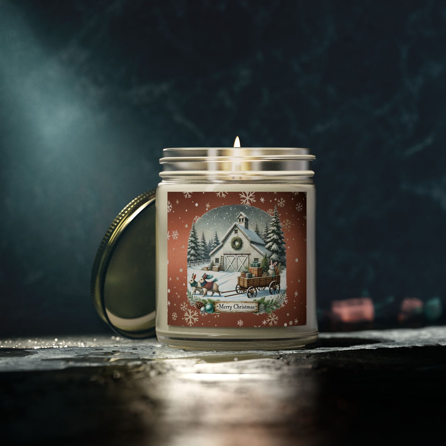 Merry Christmas 2 Scented Candles, Coconut Apricot Wax (4oz, 9oz)