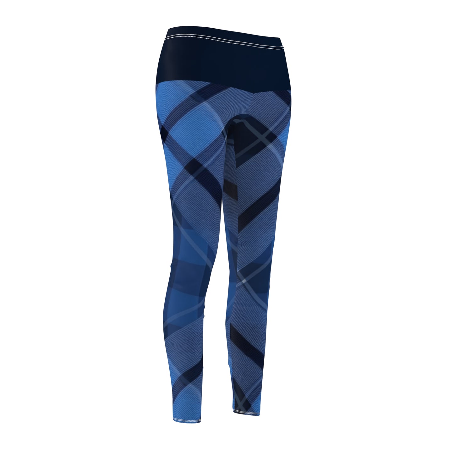 Dark Blue Plaid Women's Cut & Sew Casual Leggings (AOP)