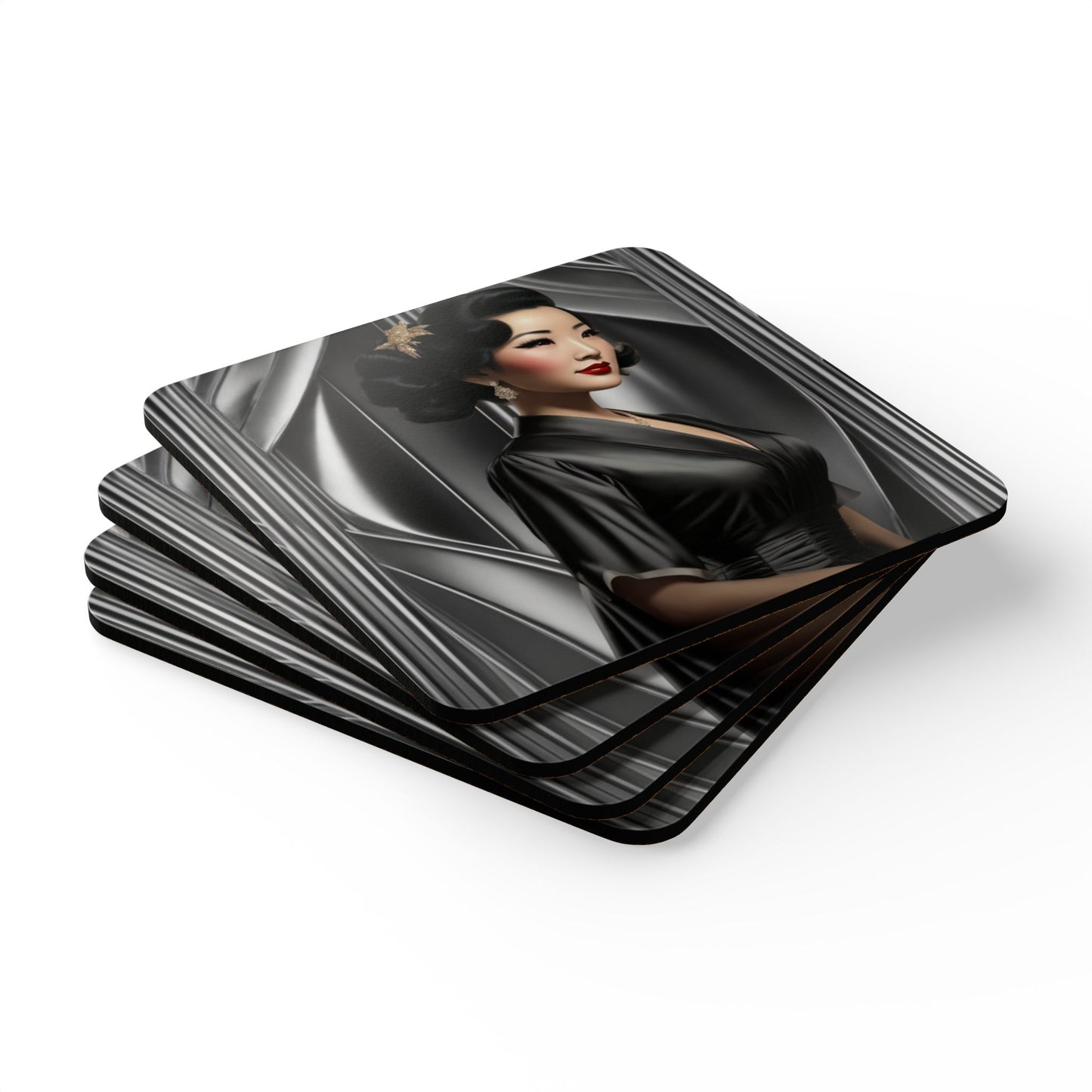 Retro Glam Girls "Keiko" Corkwood Coaster Set