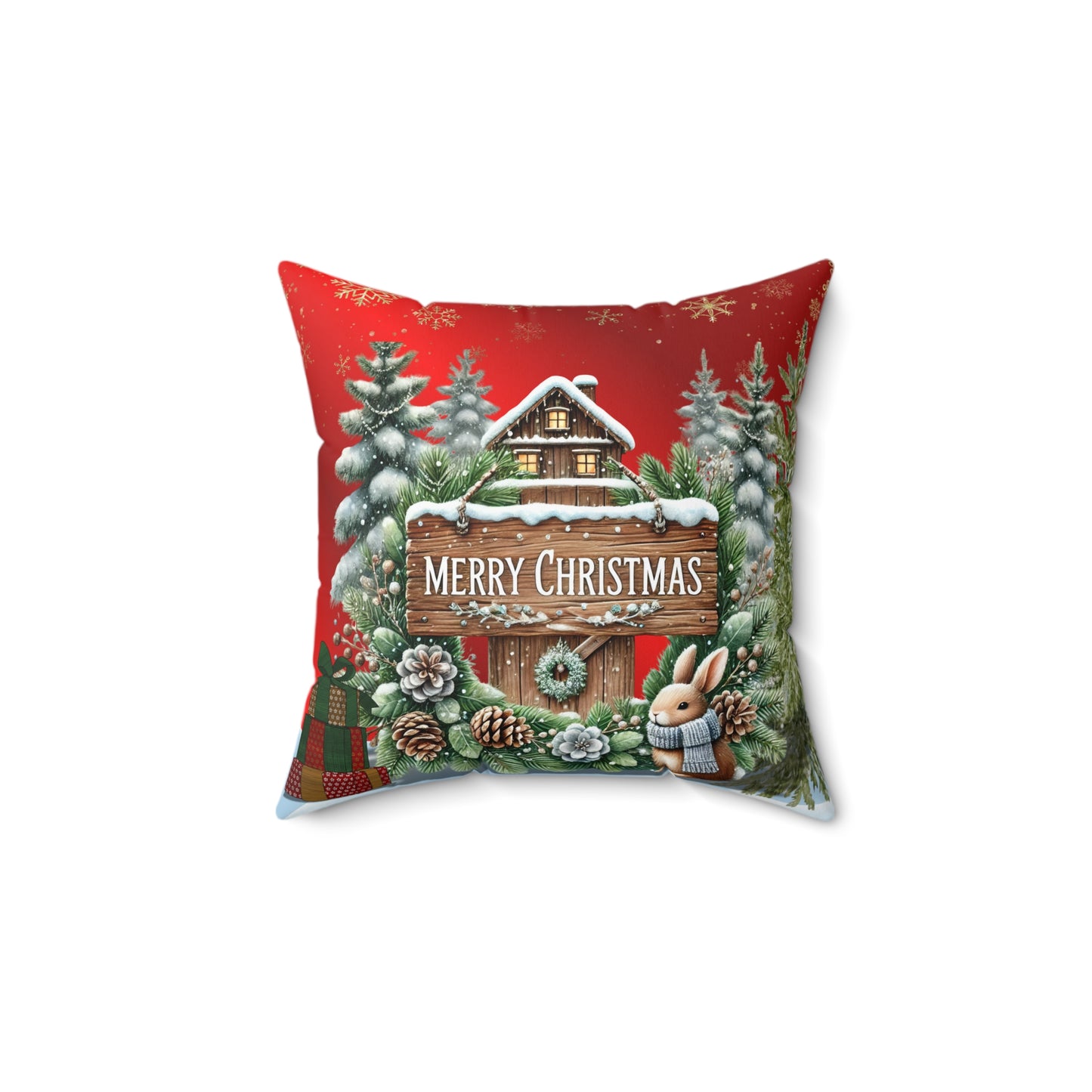 Merry Christmas Spun Polyester Square Pillow