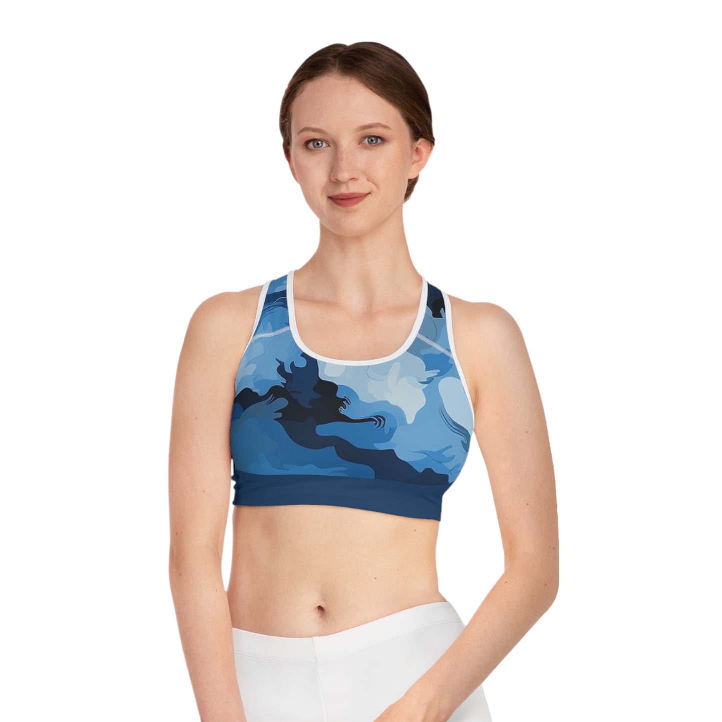 Blue/Gray Camo Sports Bra (AOP)