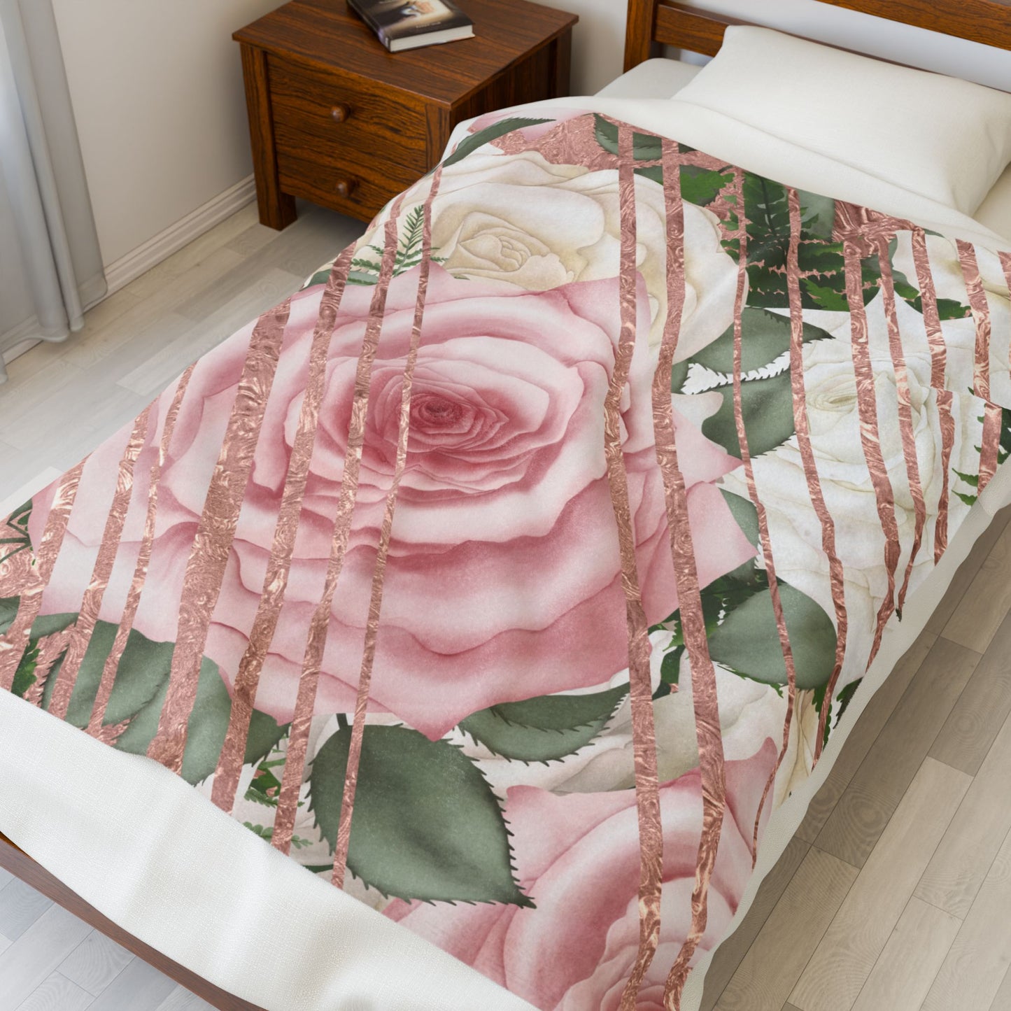 Kissed by a Rose Gold Velveteen Plush Blanket