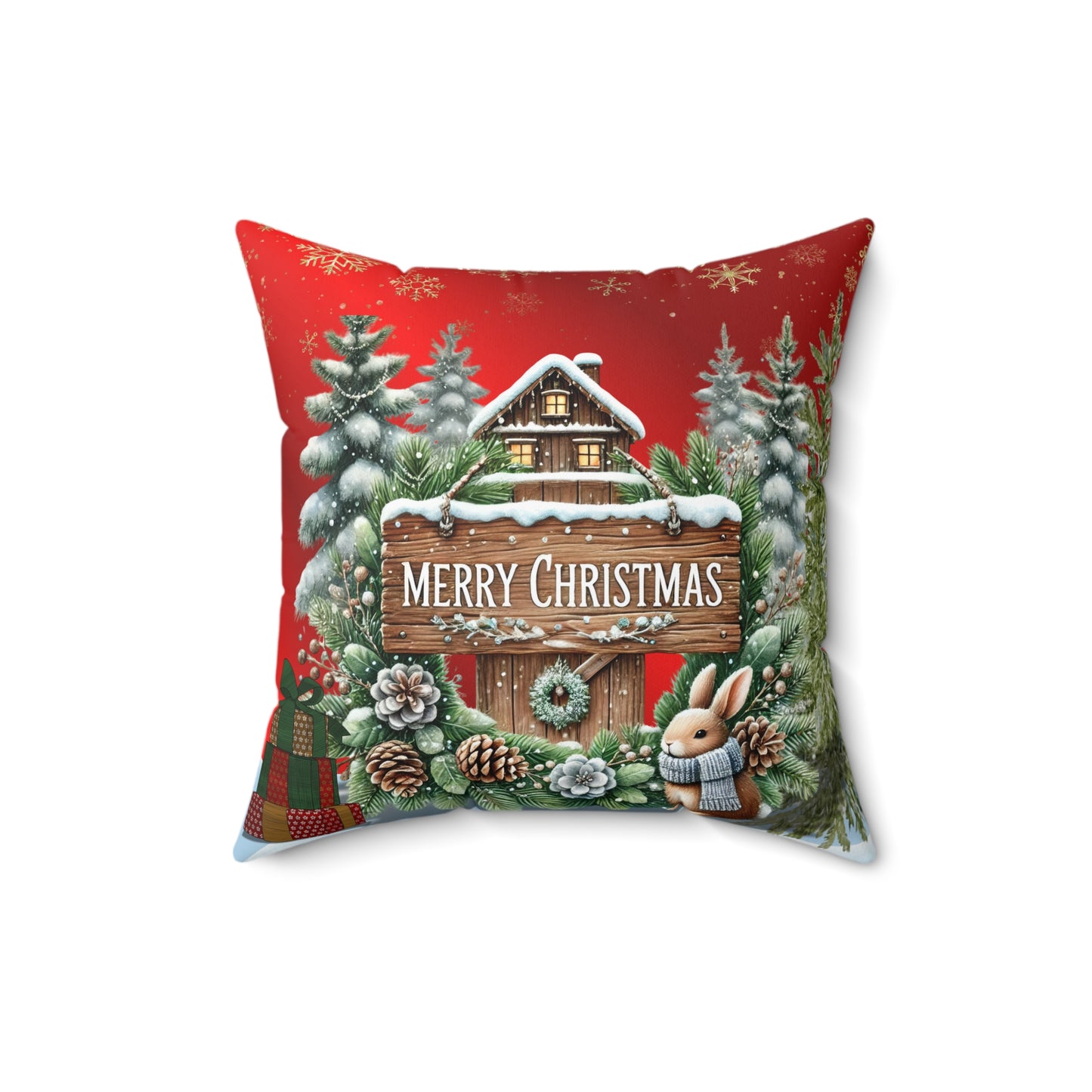 Merry Christmas Spun Polyester Square Pillow