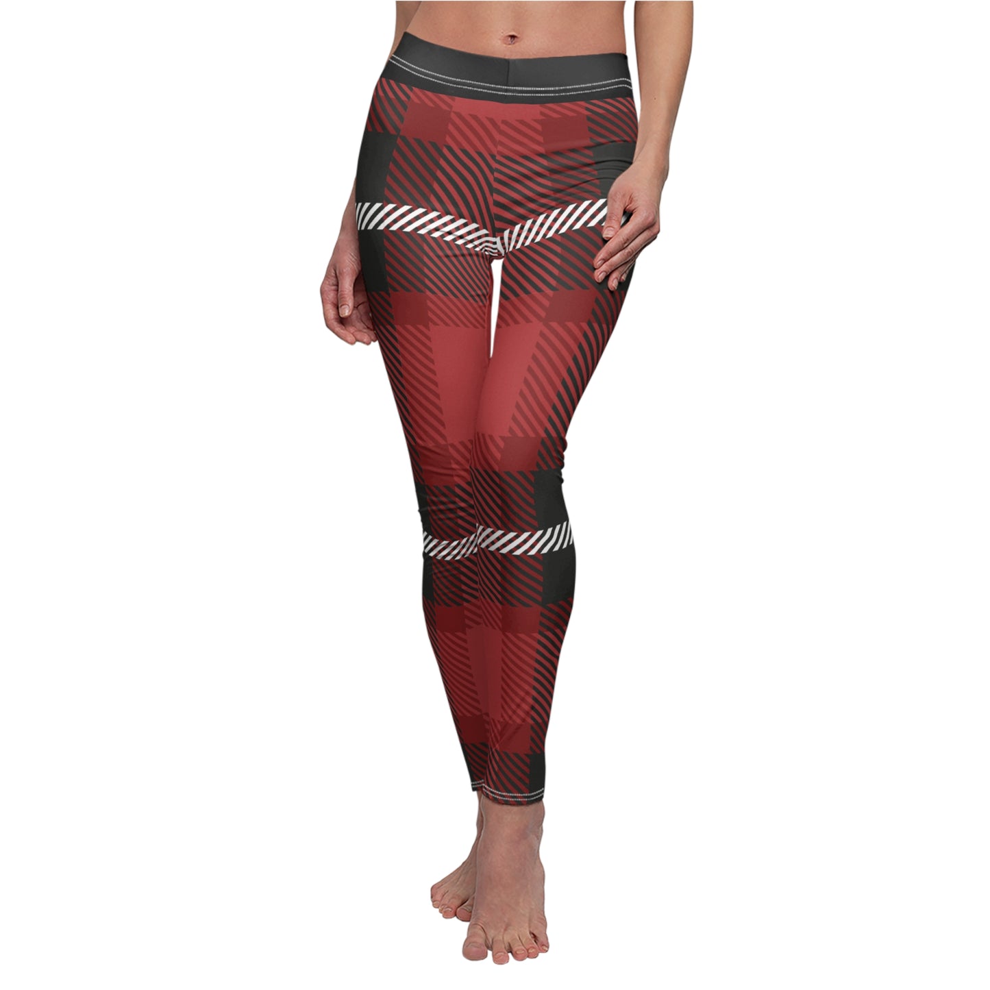 Red/Black Women's Cut & Sew Casual Leggings (AOP)