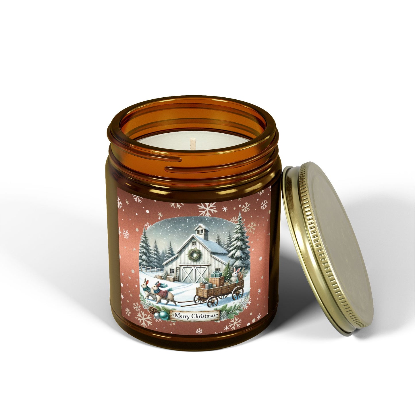 Merry Christmas 2 Scented Candles, Coconut Apricot Wax (4oz, 9oz)