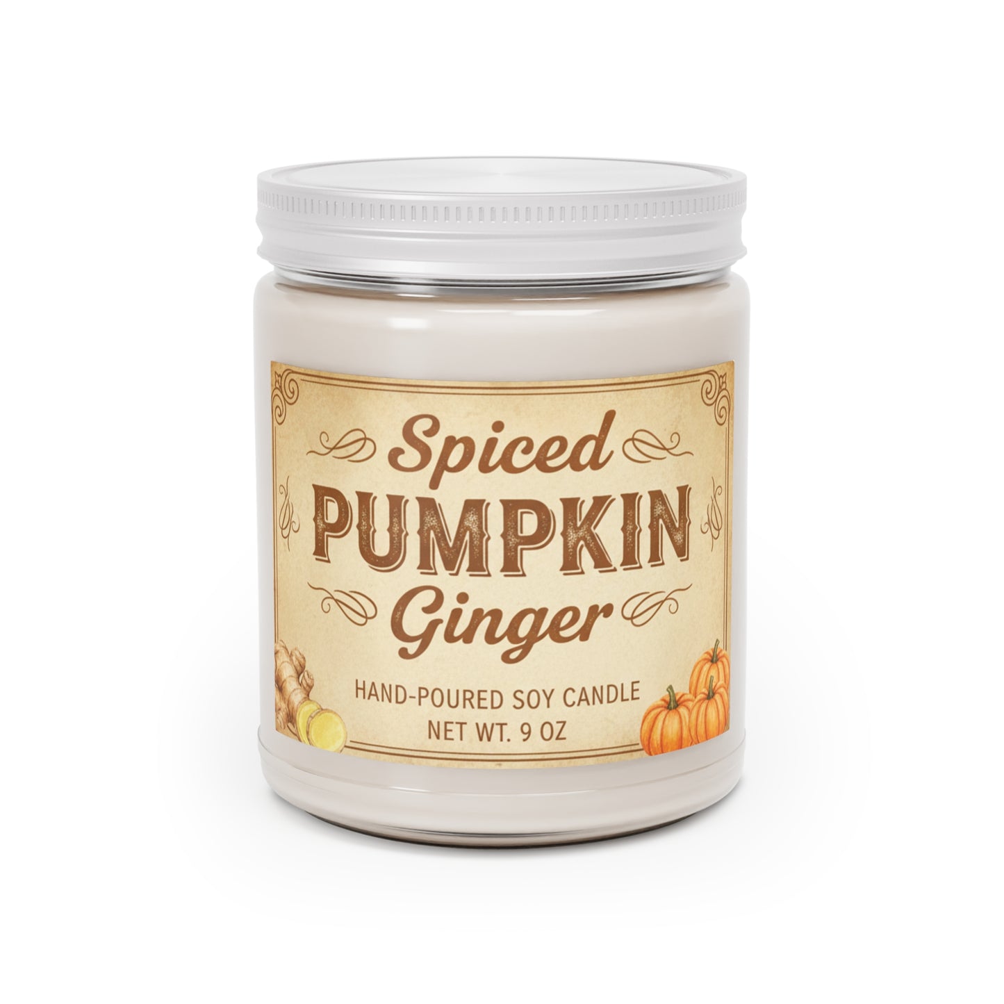 Spiced Pumpkin Ginger Scented Soy Candles with White Lid, 9oz