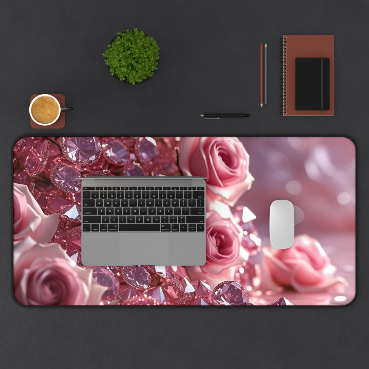 Pink Diamonds & Petals Desk Mat