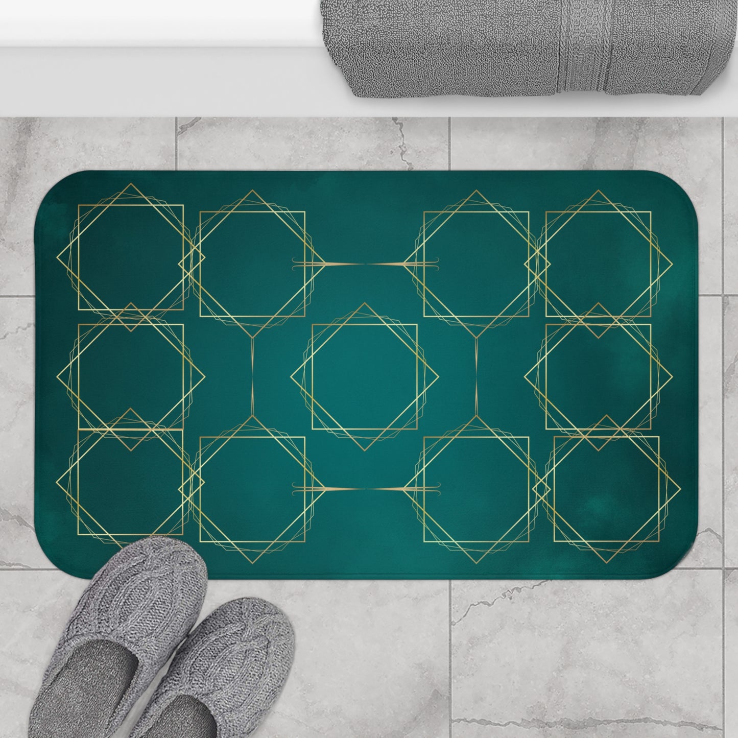 Gilded Elegance (Dark Teal) Bath Mat
