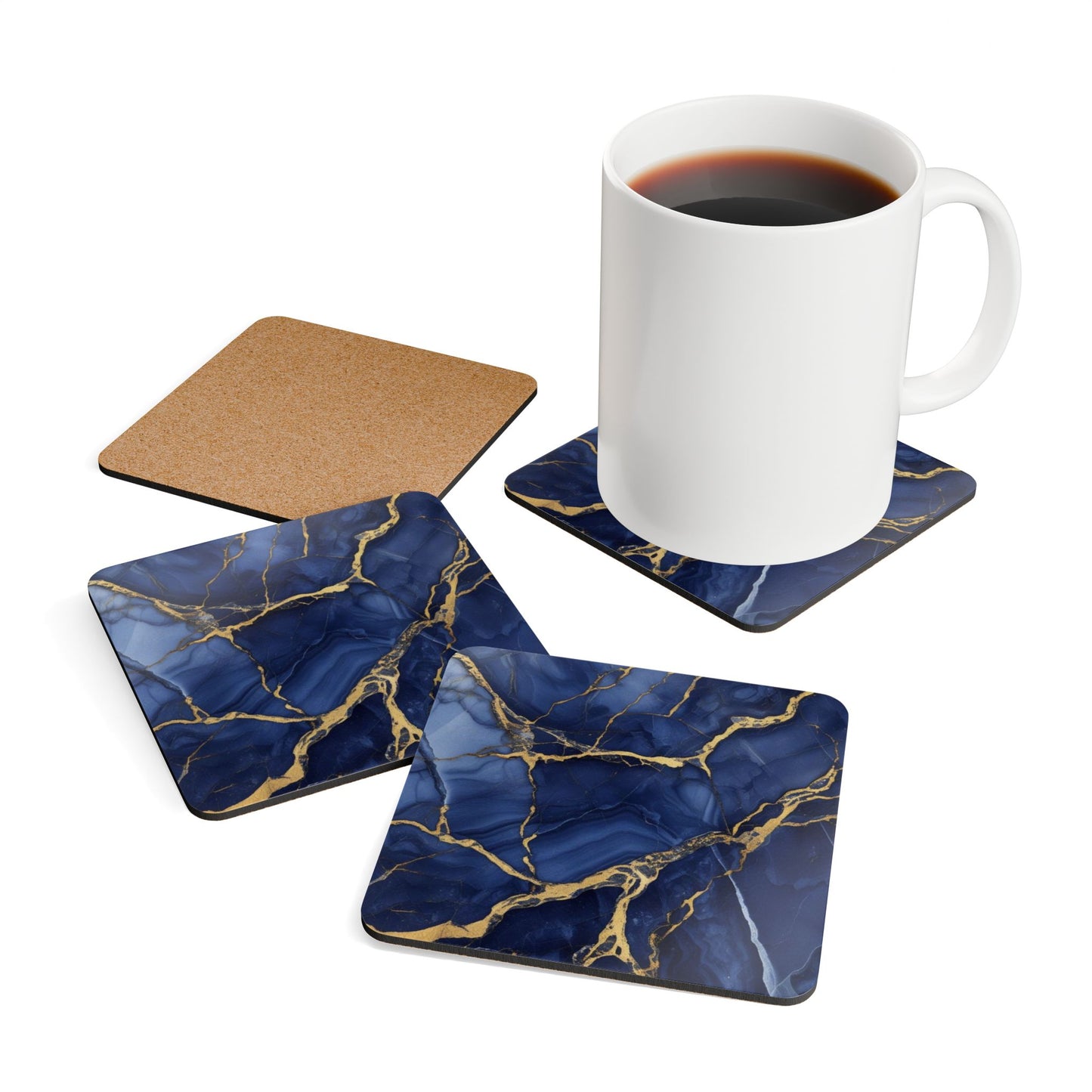 Indigo Marble Corkwood Coaster Set