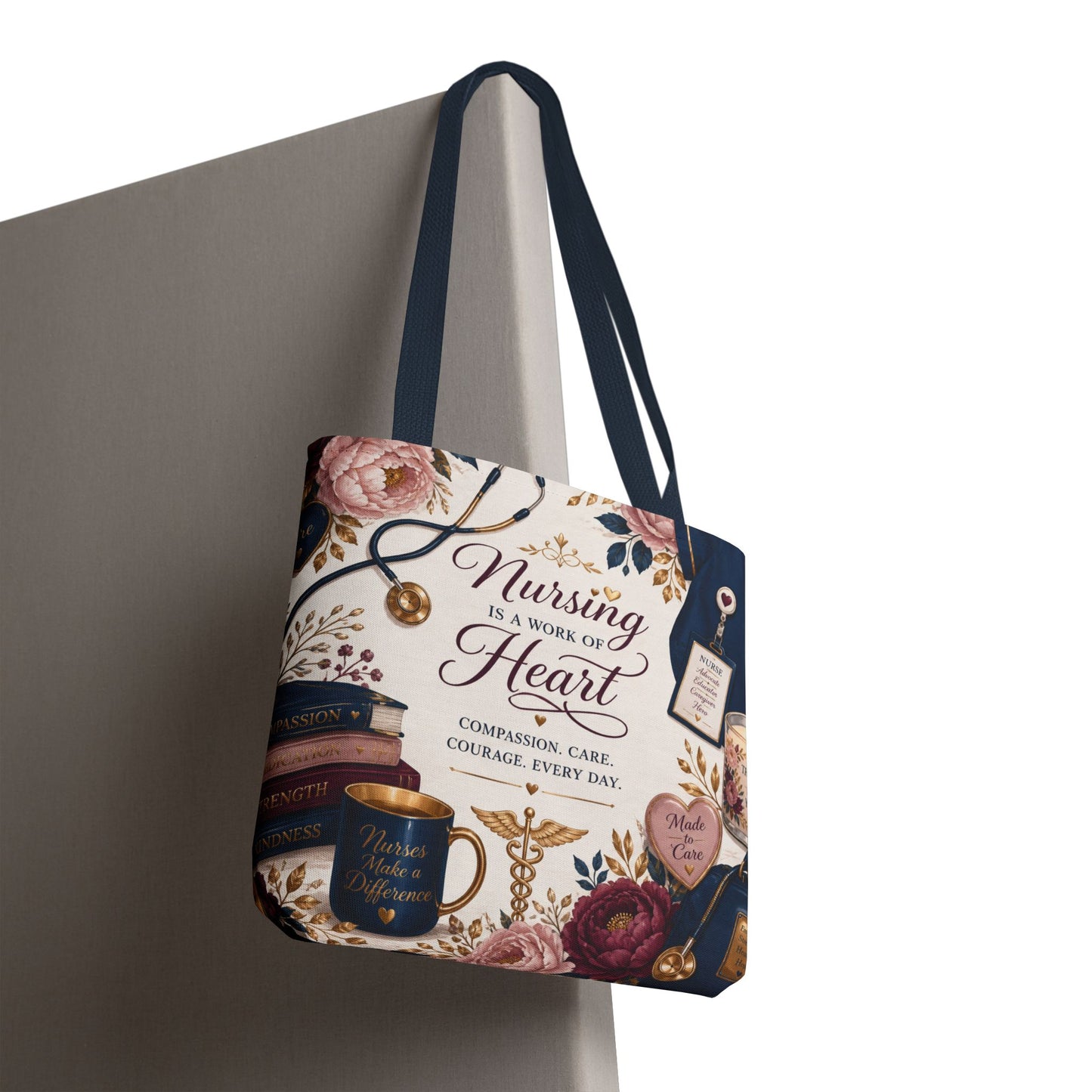 Nursing Is a Work of Heart Tote Bag – Floral Nurse Appreciation Gift