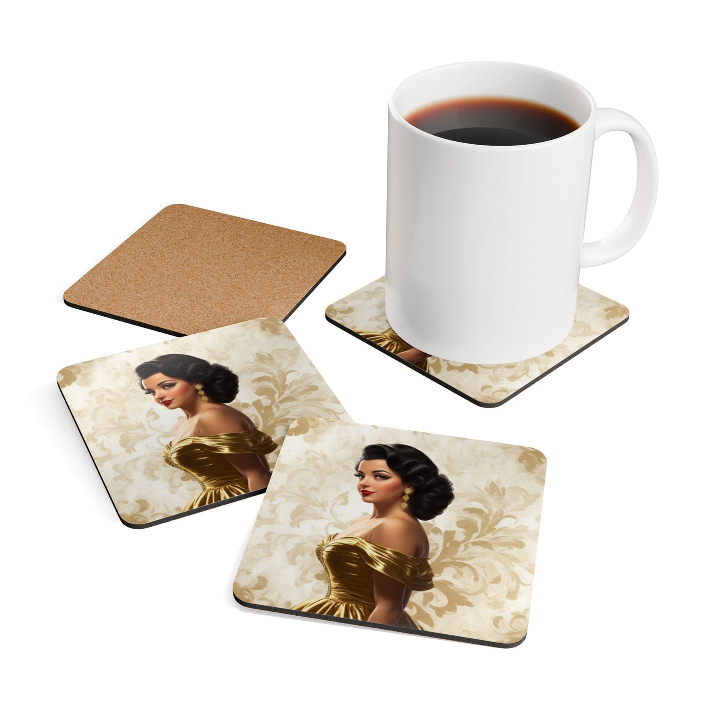 Retro Glam Girls "Ana Maria" Corkwood Coaster Set