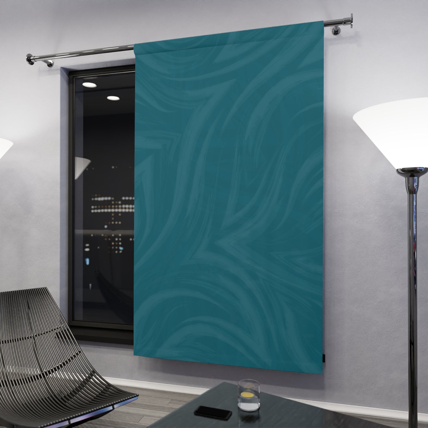Teal Wave Window Curtain — Single Panel Decorative Drapery