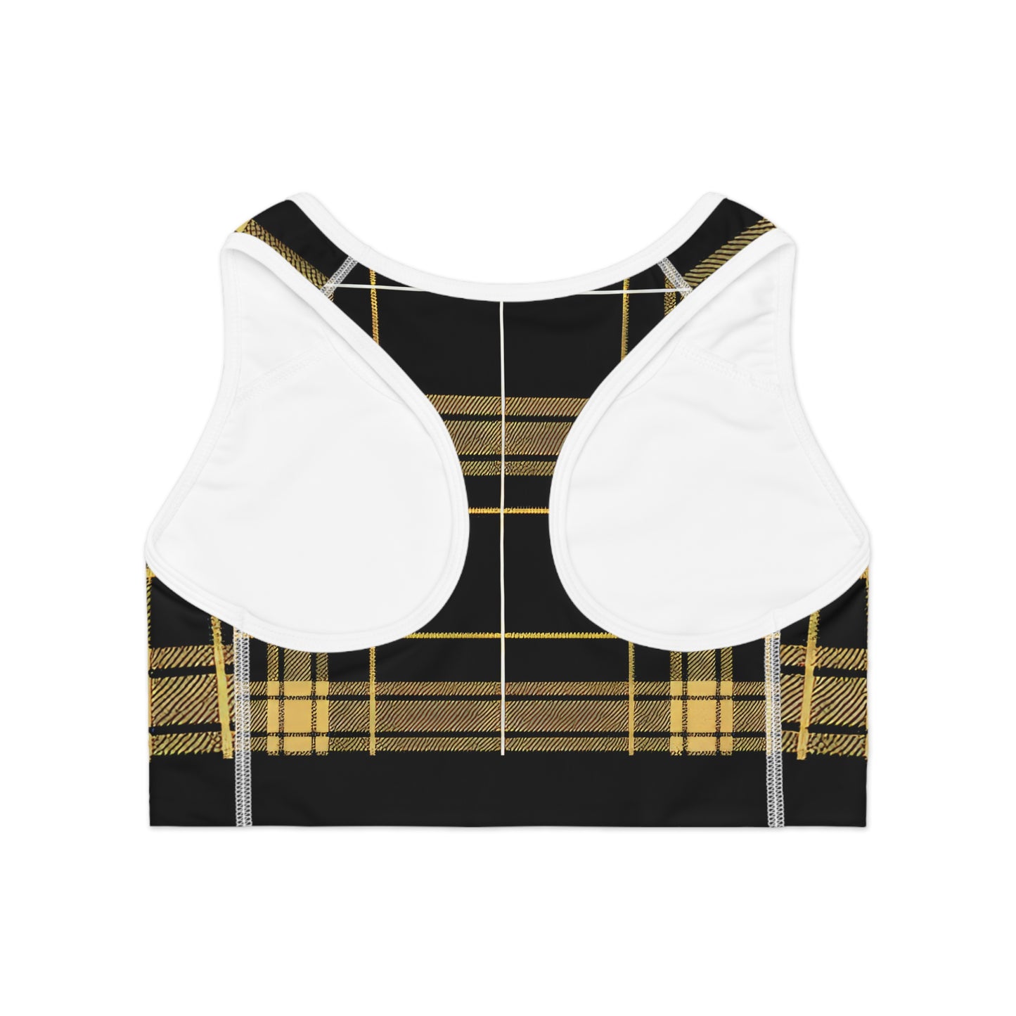 Black/Gold Plaid Sports Bra (AOP)