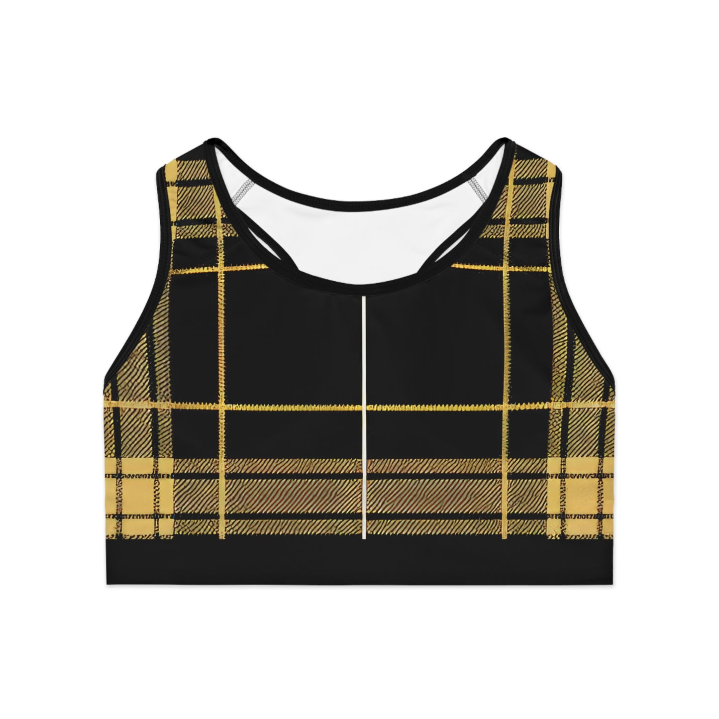 Black/Gold Plaid Sports Bra (AOP)