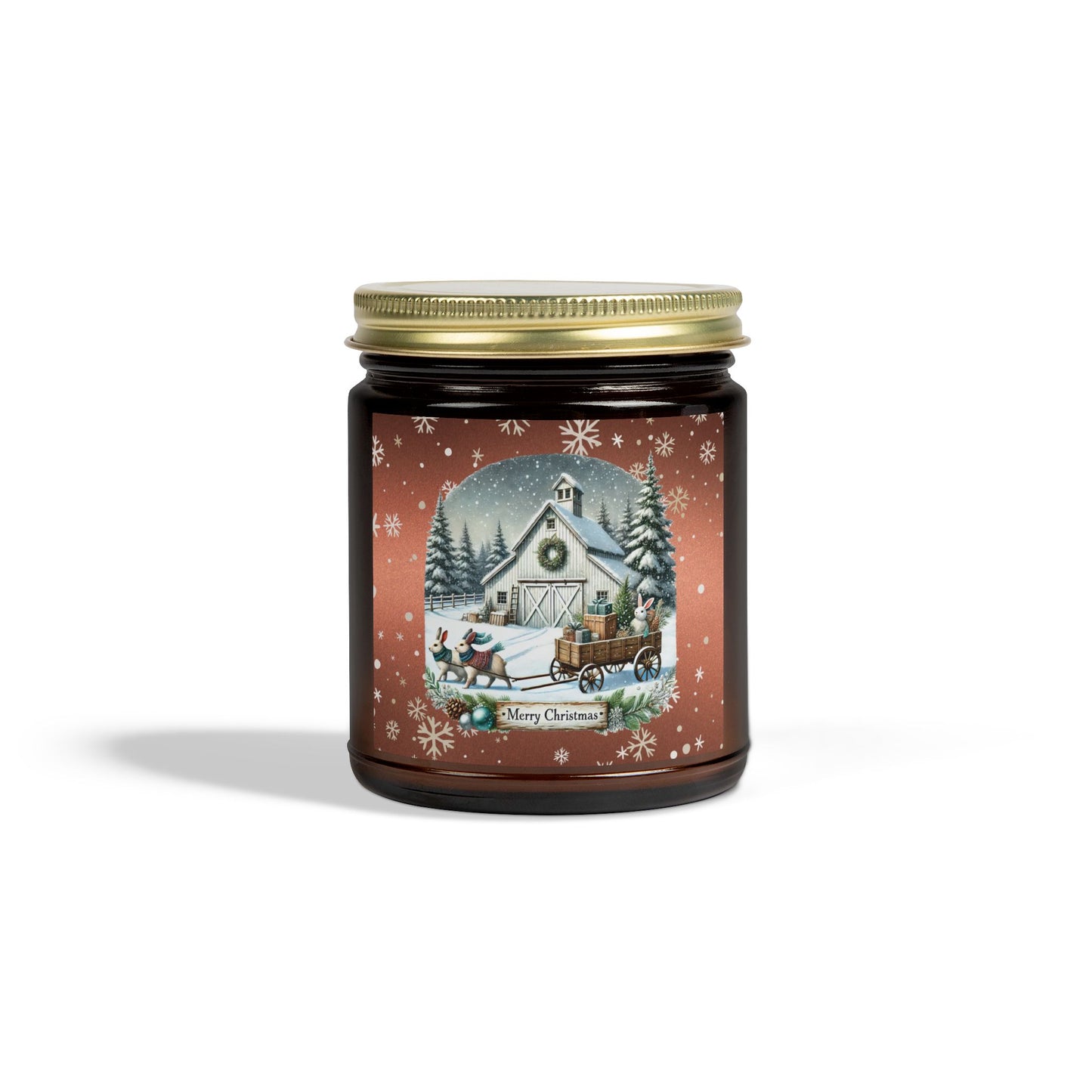 Merry Christmas 2 Scented Candles, Coconut Apricot Wax (4oz, 9oz)