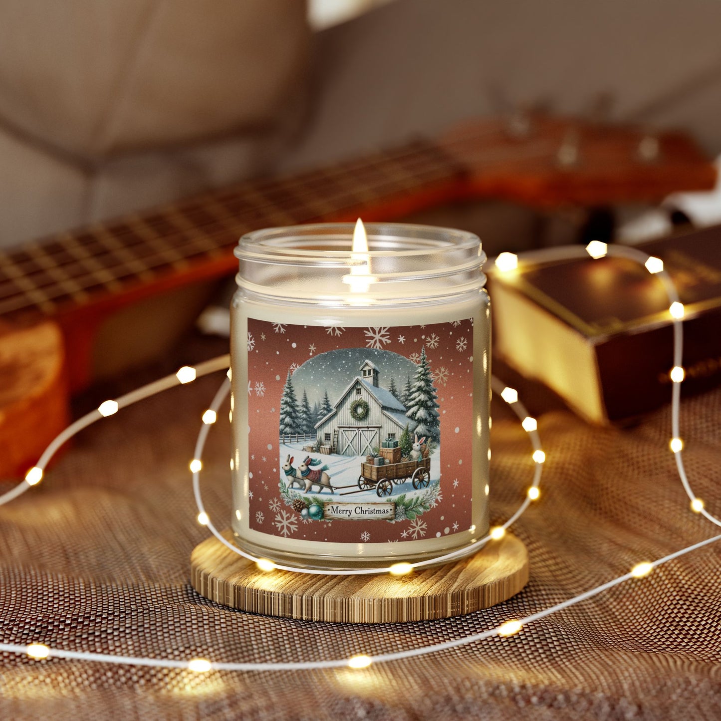 Merry Christmas 2 Scented Candles, Coconut Apricot Wax (4oz, 9oz)