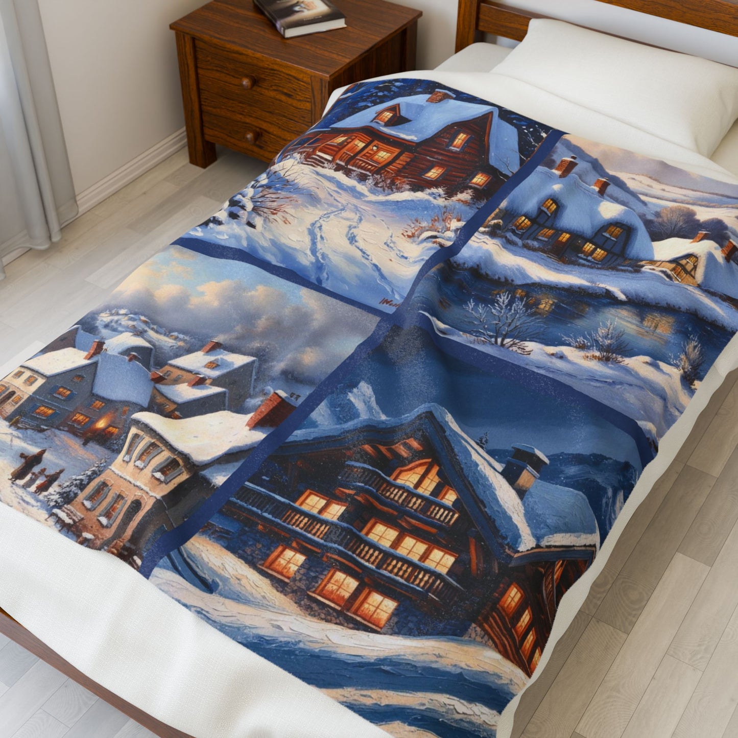 Scenes of Winter Velveteen Plush Blanket