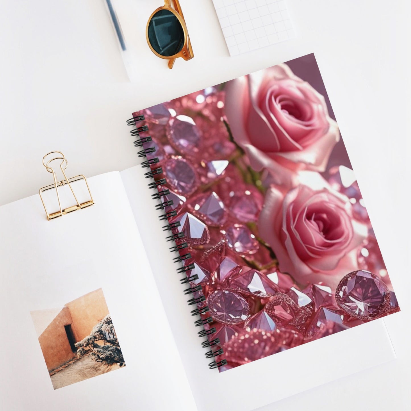 Pink Diamond & Petals Spiral Notebook - Ruled Line