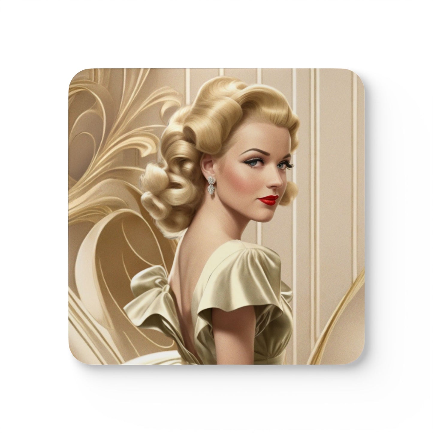Retro Glam Girls "Meredith" Corkwood Coaster Set