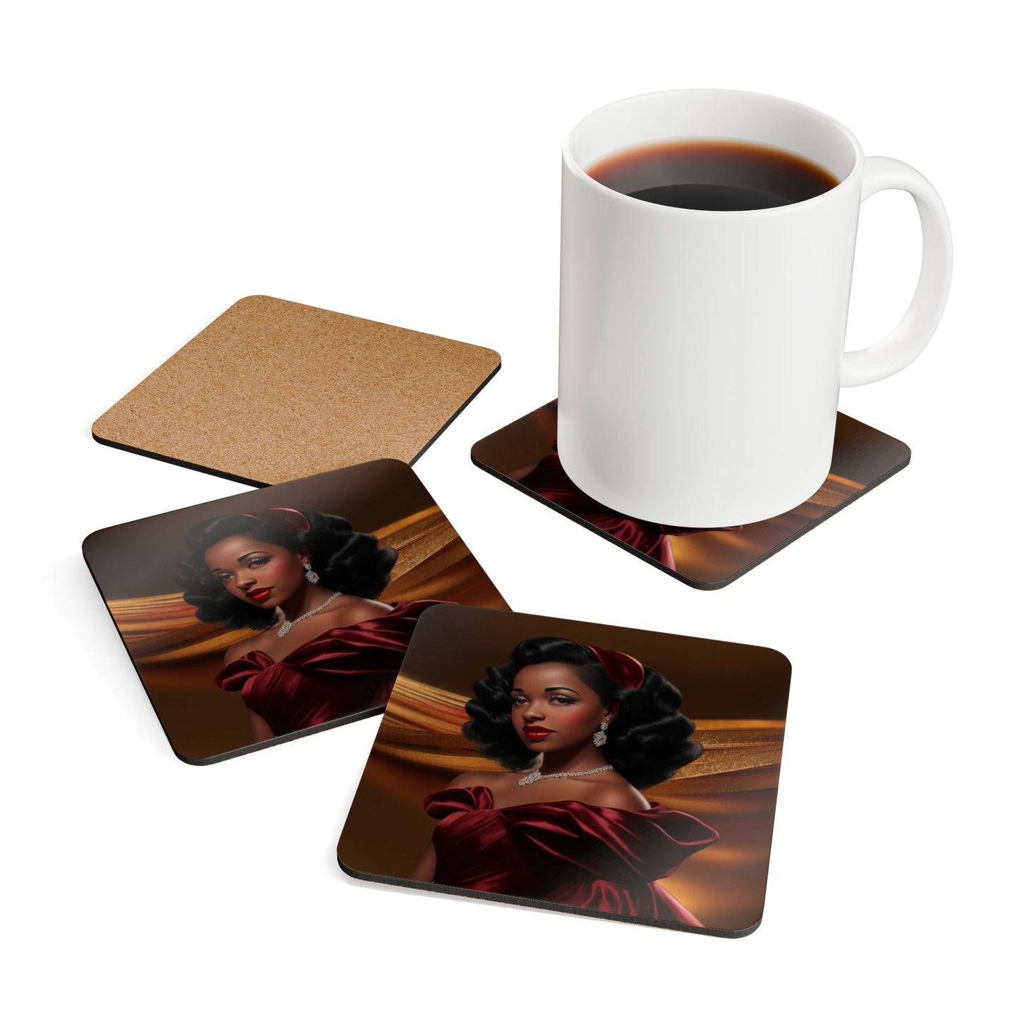 Retro Glam Girls "Myra" Corkwood Coaster Set