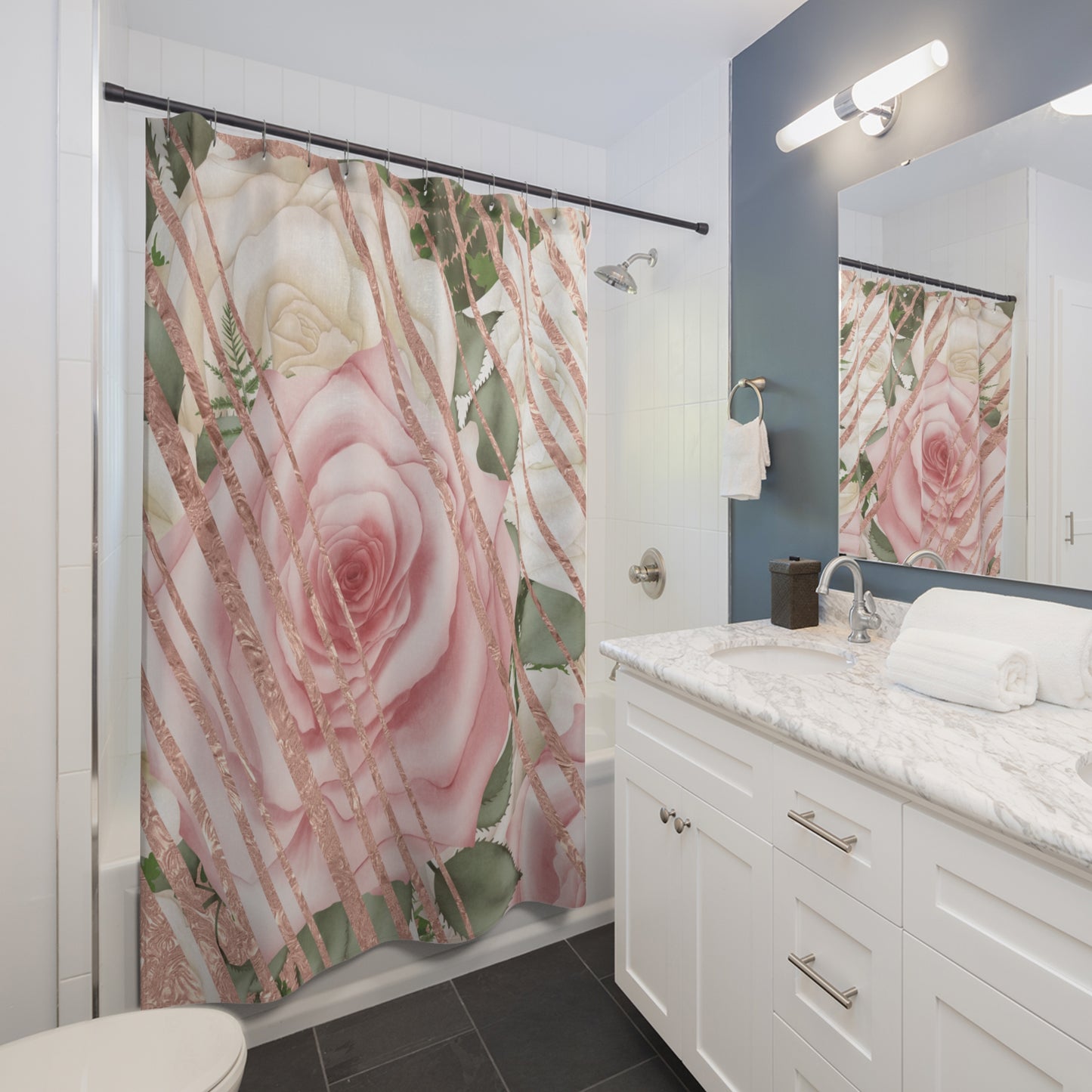 Kissed by a Rose Gold Shower Curtains