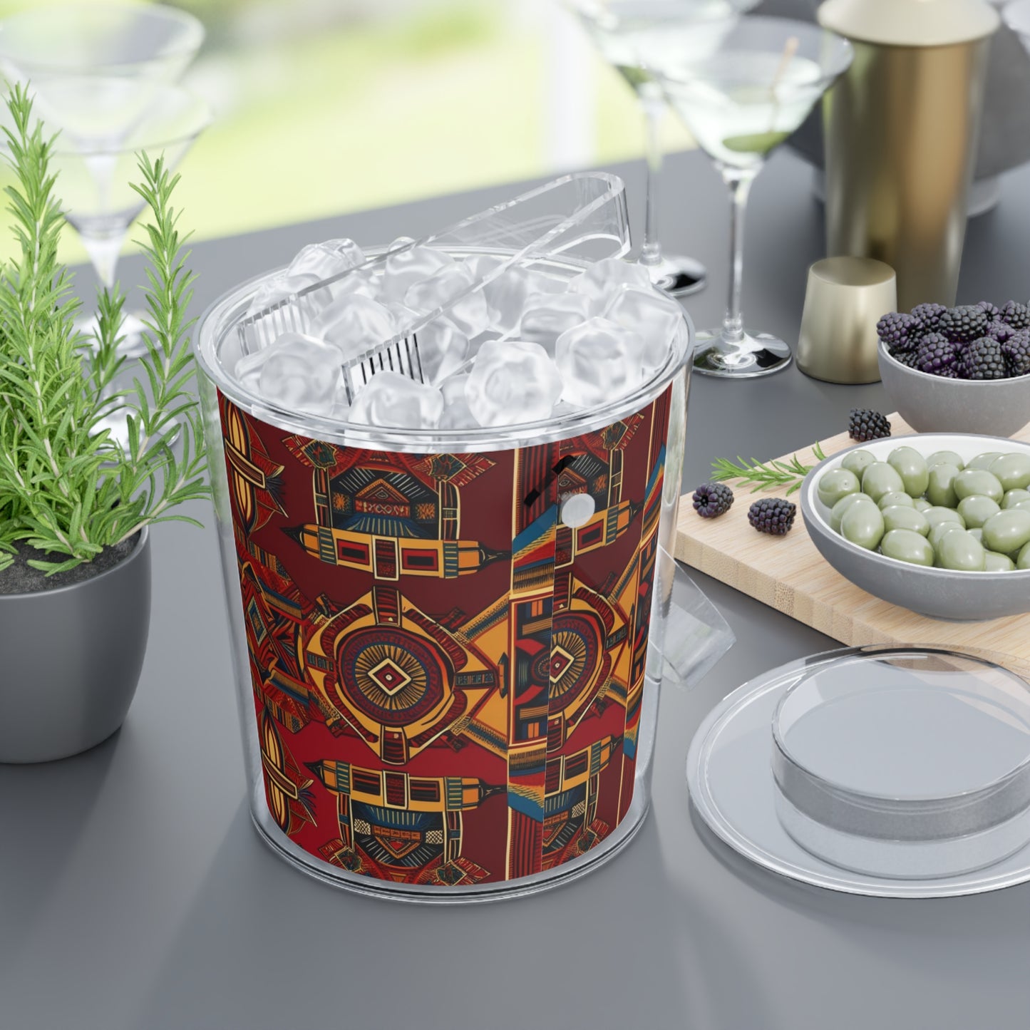 African Canvas 1 Ice Bucket with Tongs