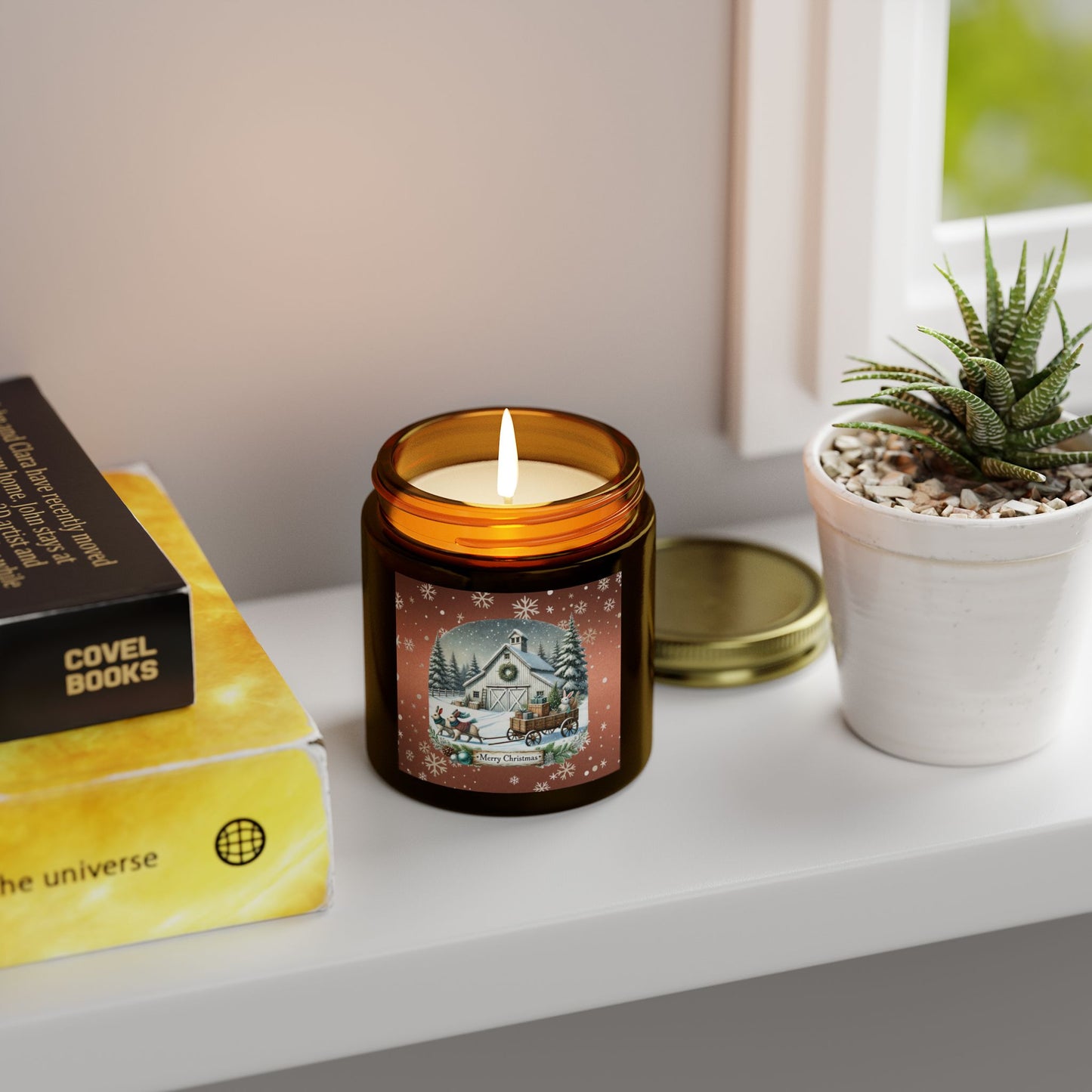 Merry Christmas 2 Scented Candles, Coconut Apricot Wax (4oz, 9oz)