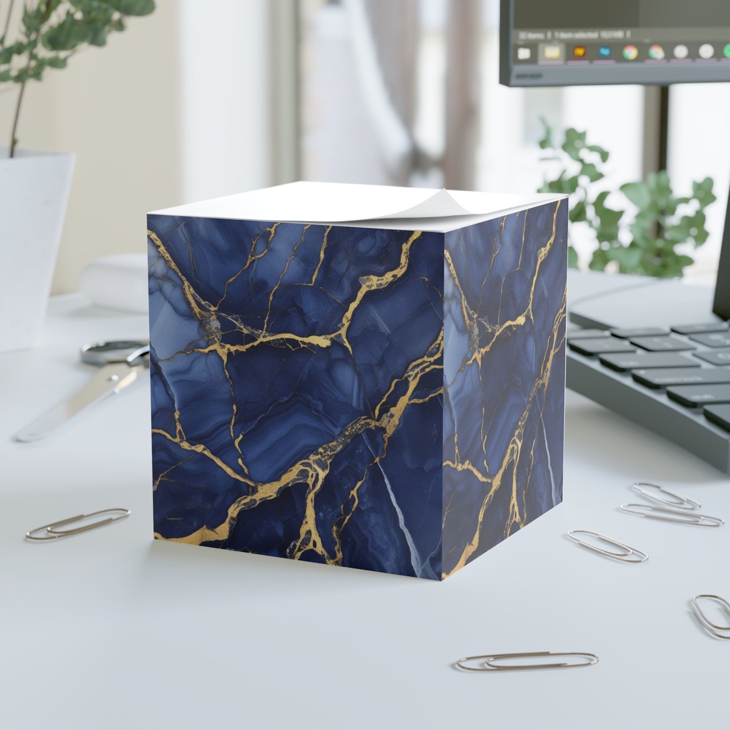 Indigo Marble Note Cube